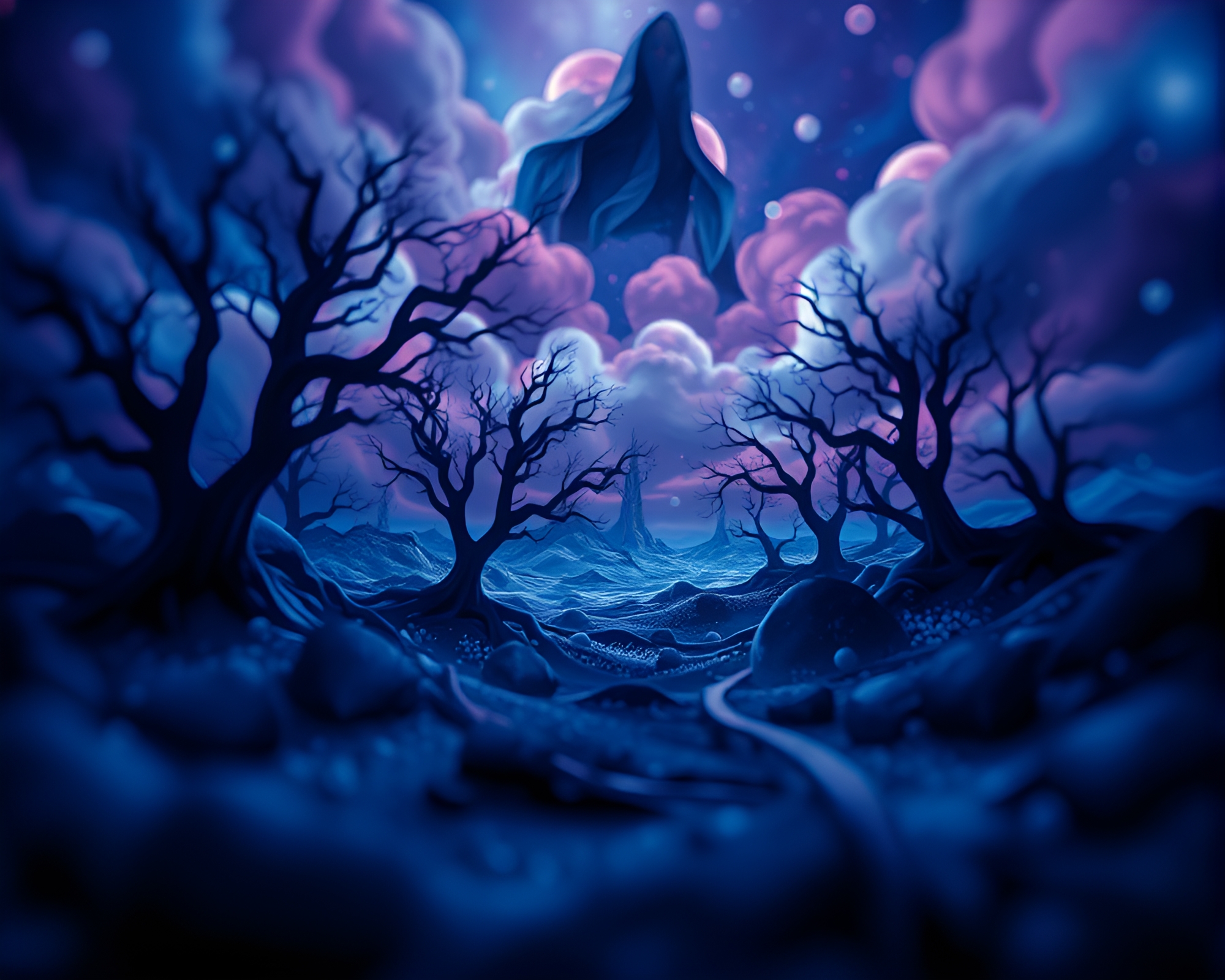 Surreal Op Art Dreamscape with Indigo Mystery – free AI stock image