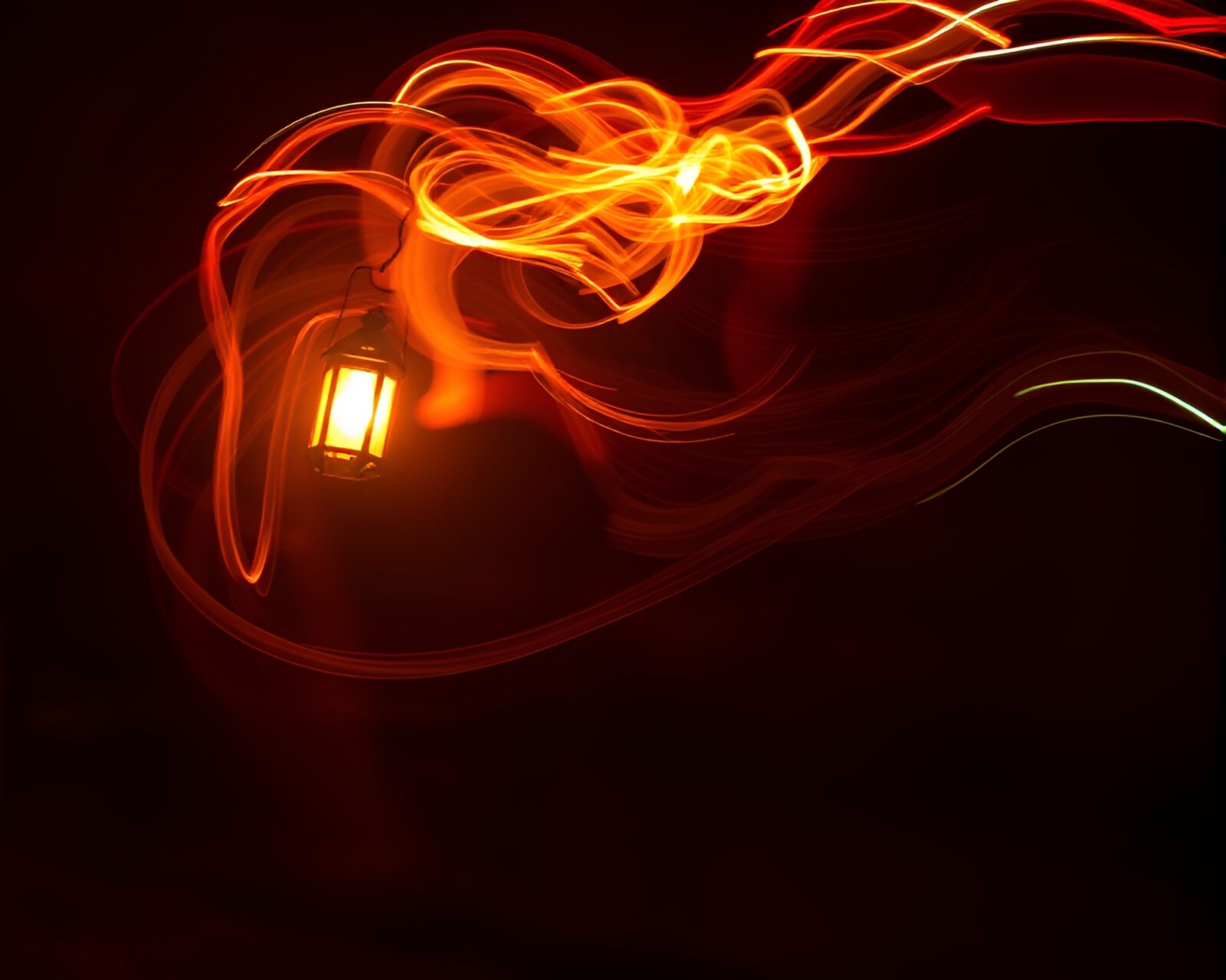 Fantasy djinn creature surrounded by motion blurred lantern light