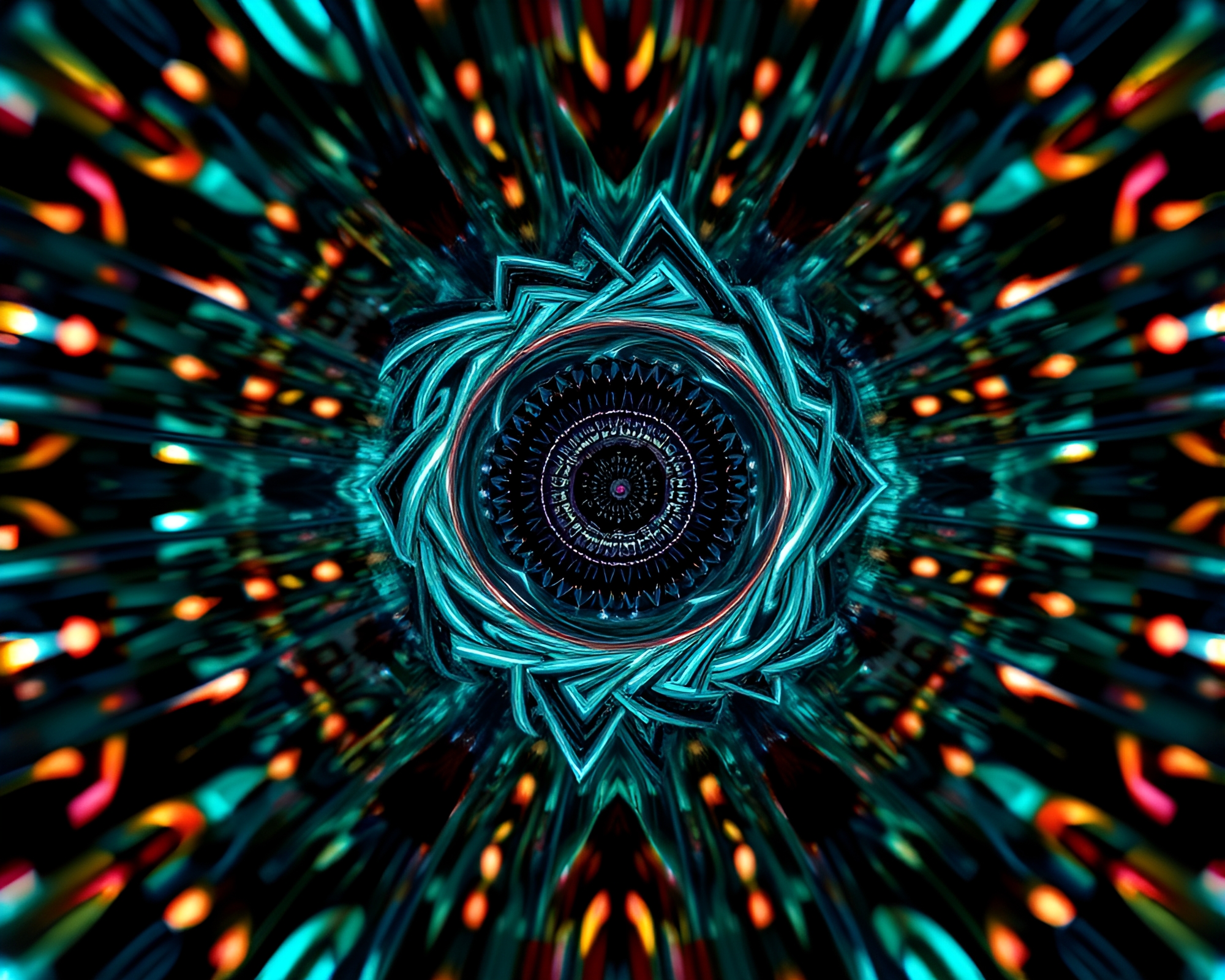 Quantum Computer Kaleidoscope Visuals with Lens Distortion Swirls – free AI stock image