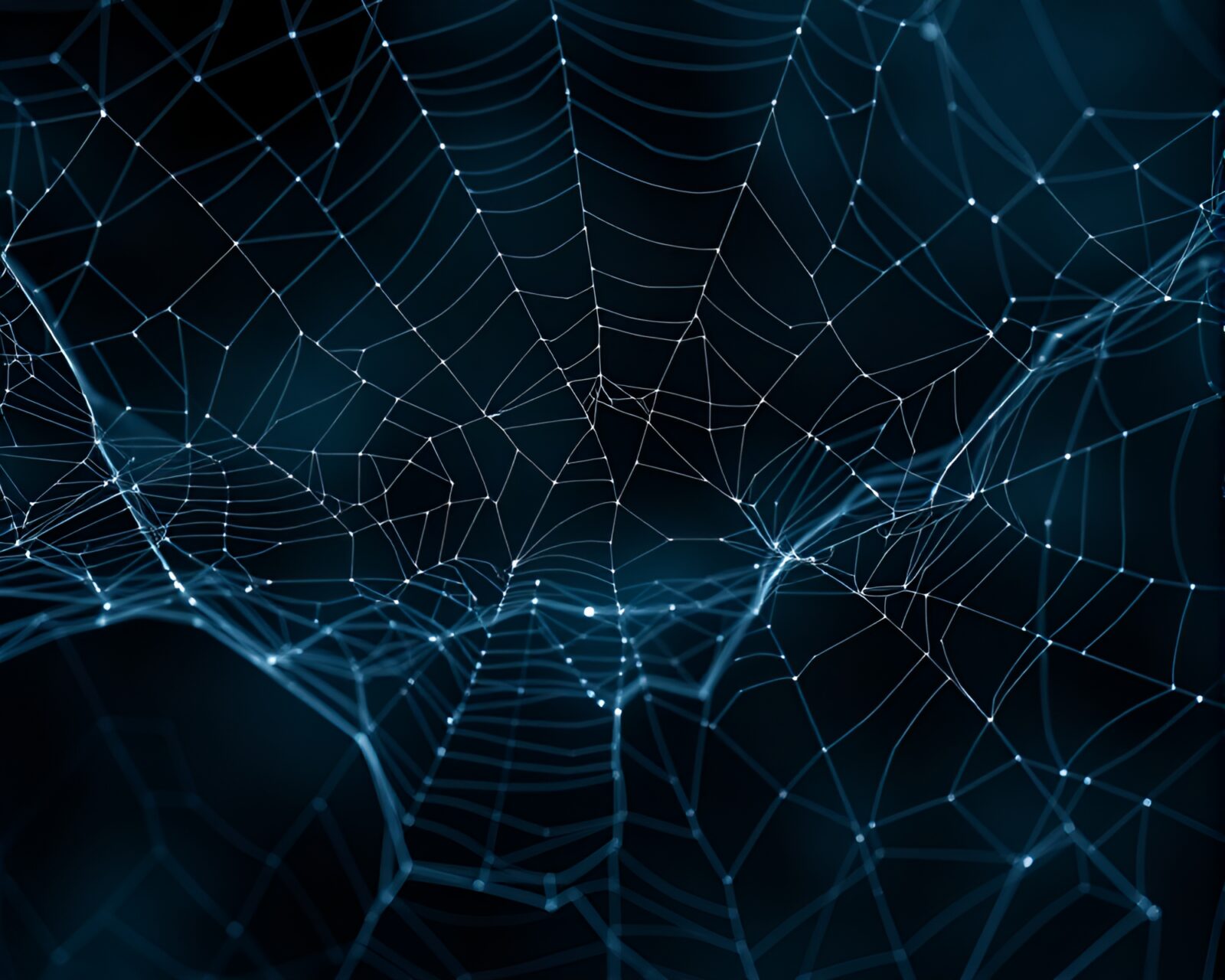 Digital artwork of a futuristic Hydra creature with data visualizations and cobweb strands