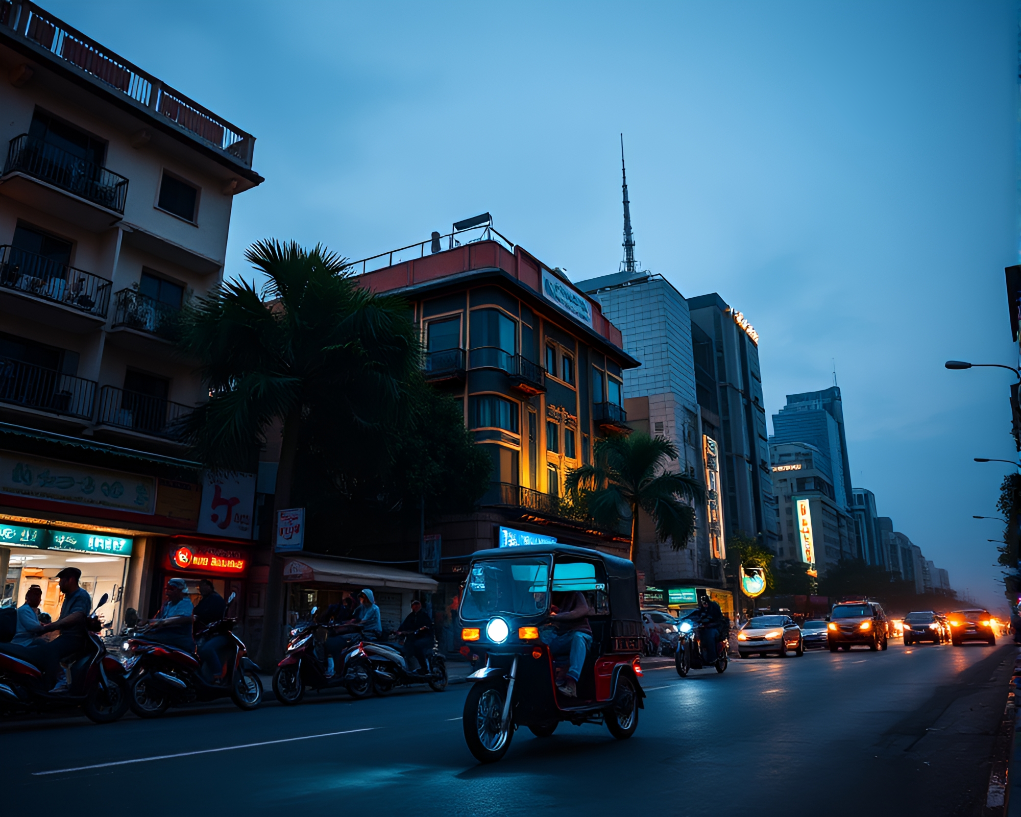 Rickshaw Ride at Twilight: Topaz Brightness Illumination – free AI stock image