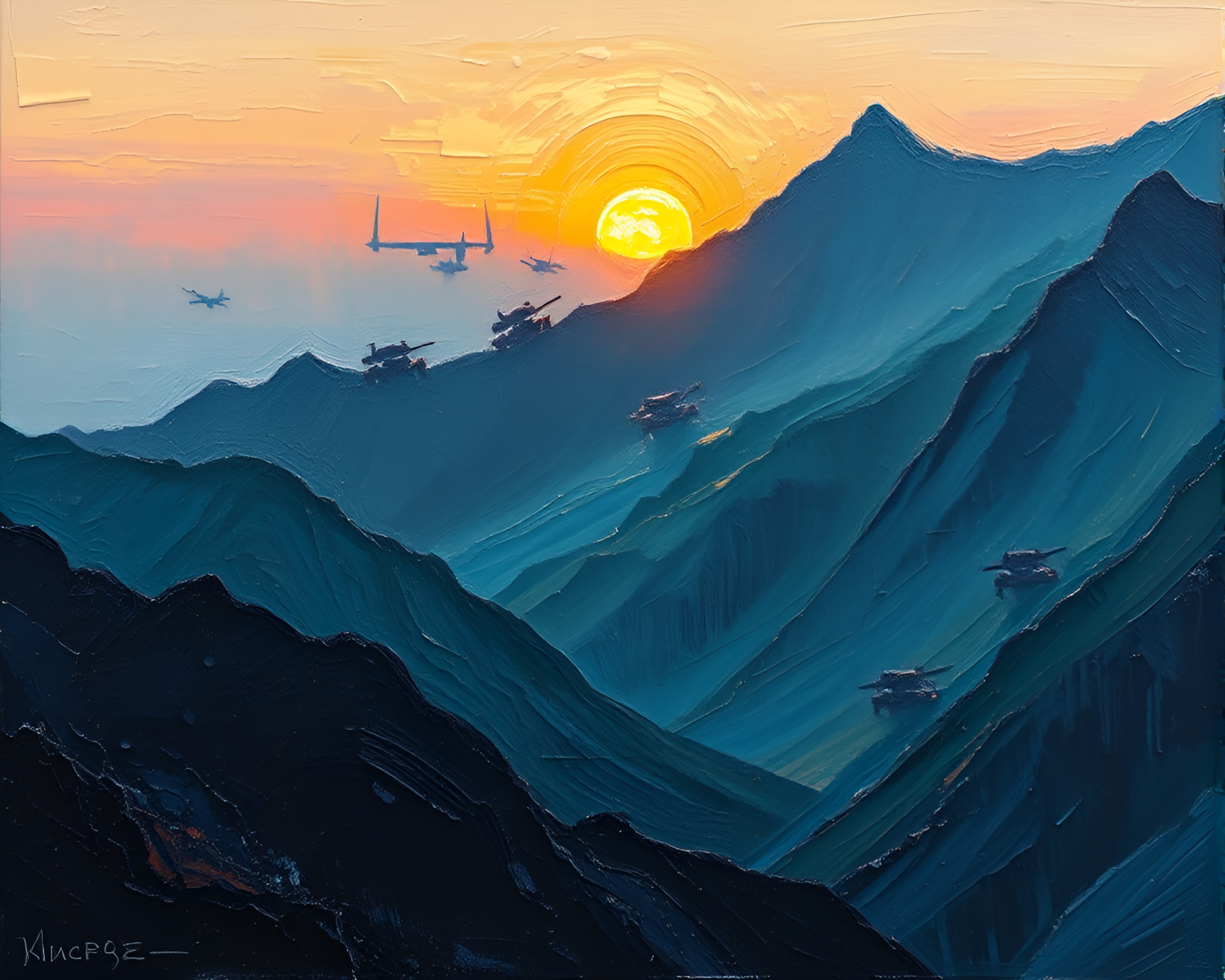 Impasto Battle Mech: Dawn Study – free AI stock image