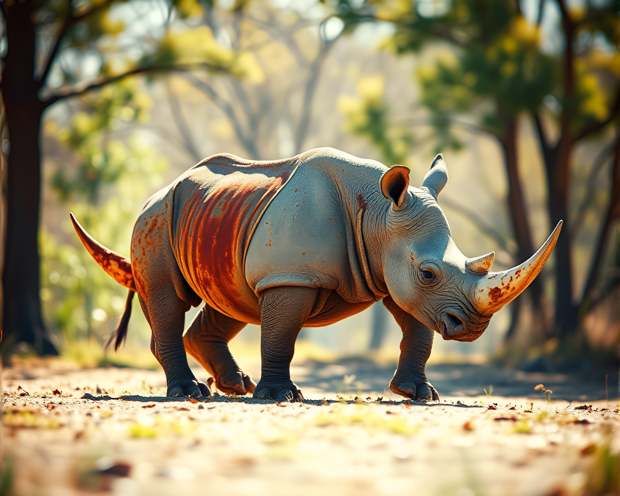 Rhinoceros in Rust Stain Miniature Landscape – free AI stock image