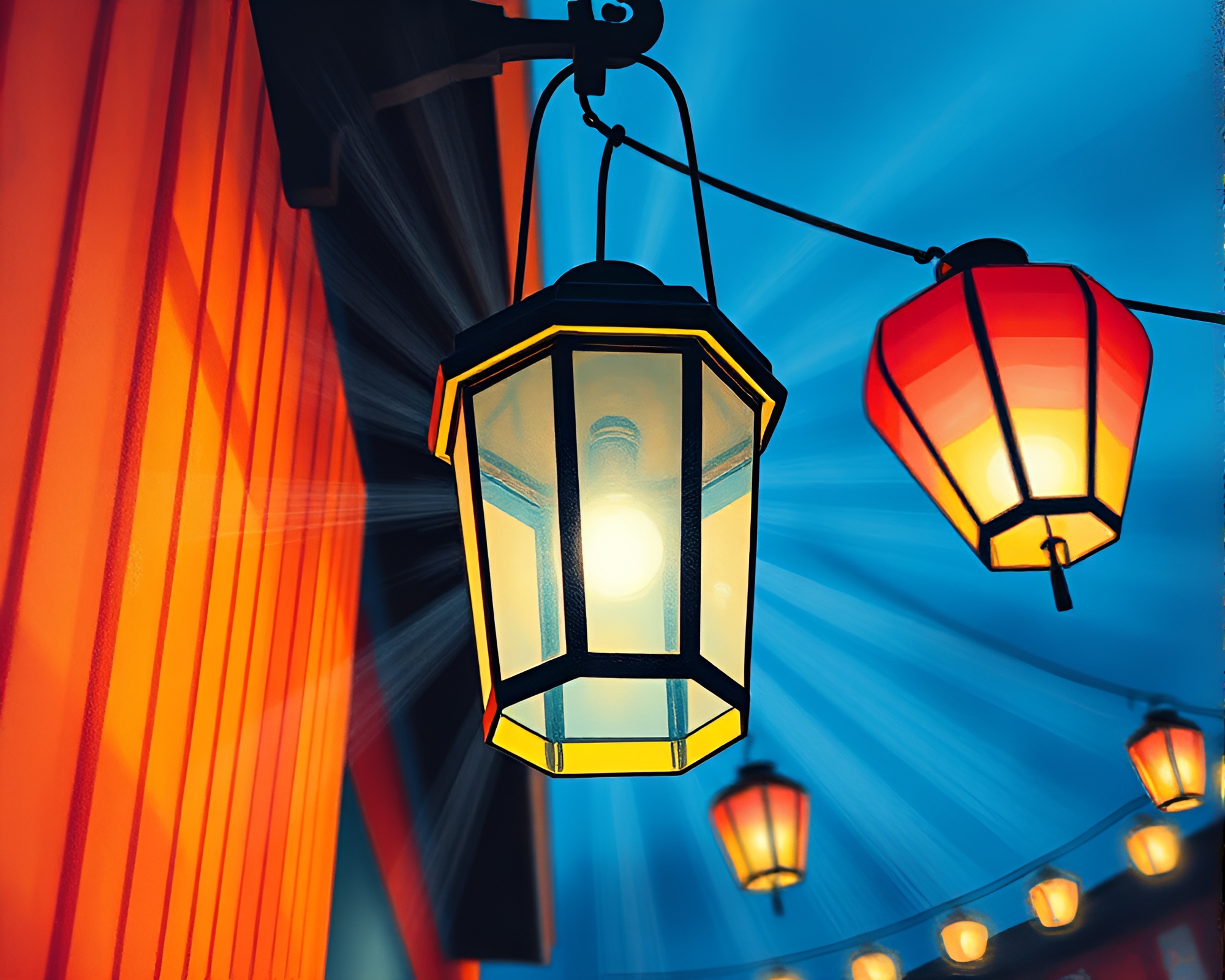 Gouache Paper Lantern Casting Lens Sunburst Glow – free AI stock image