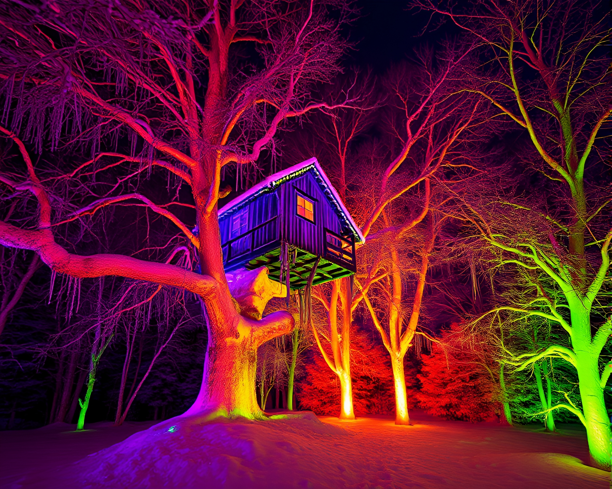 Crystal Treehouse in Thermal Imaging Colors – free AI stock image