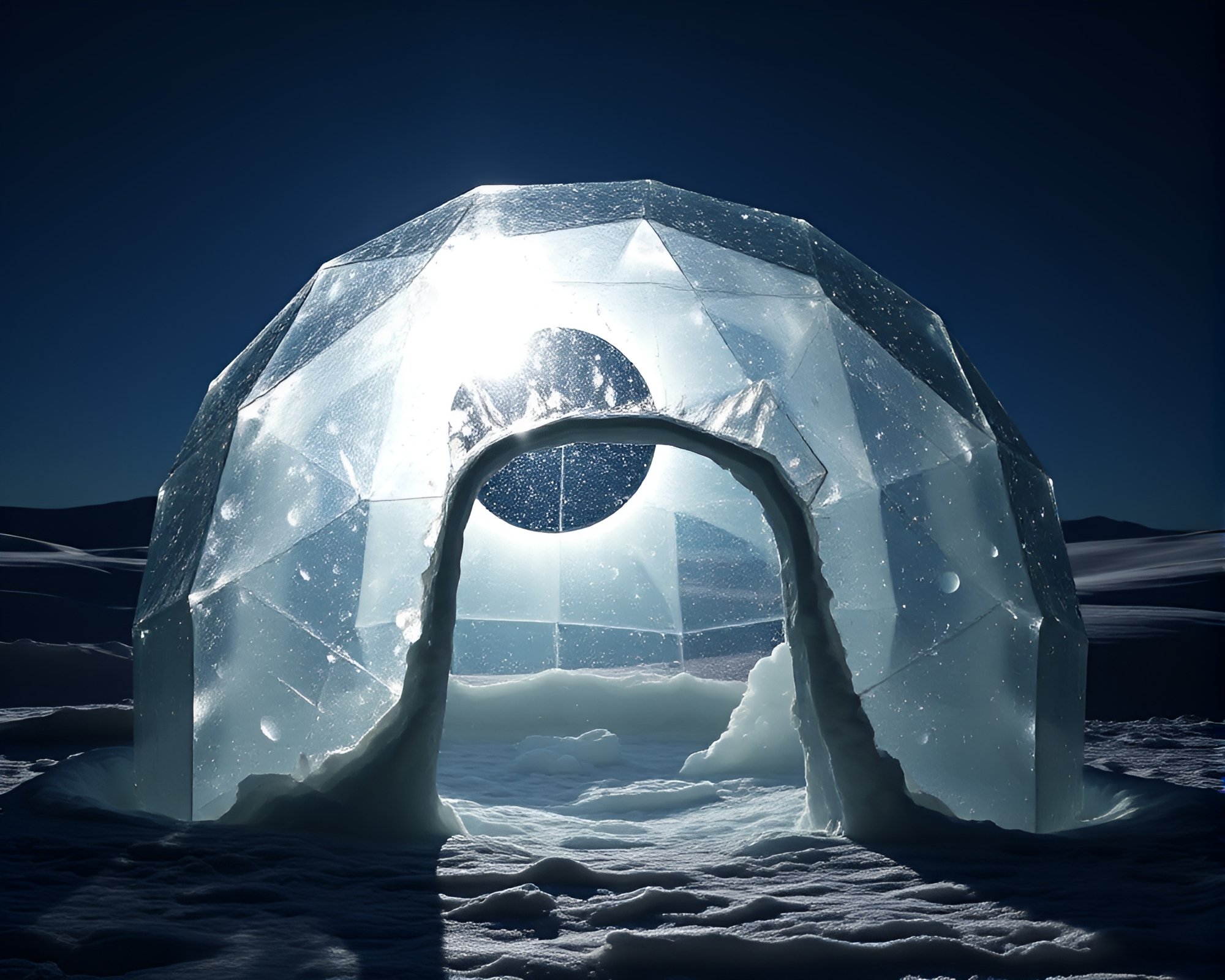 Glass Igloo Eclipse Shadow Op Art Portrait – free AI stock image