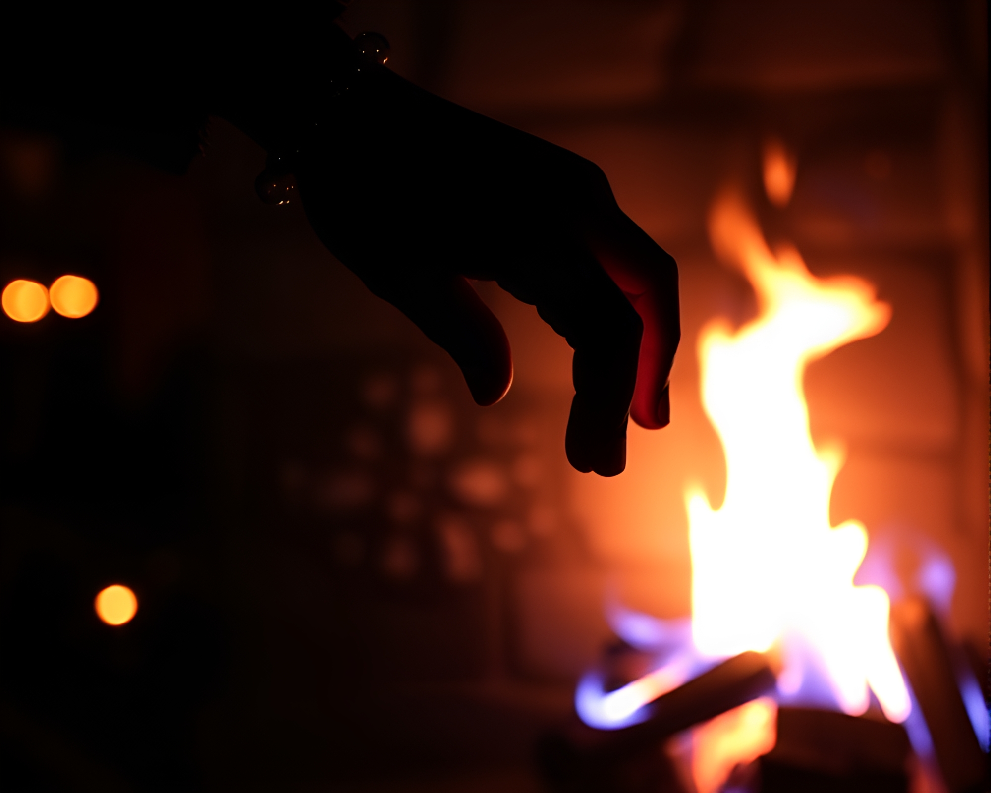 Retro Futuristic Bracelet Casting Stencil Shadows by Fireplace – free AI stock image