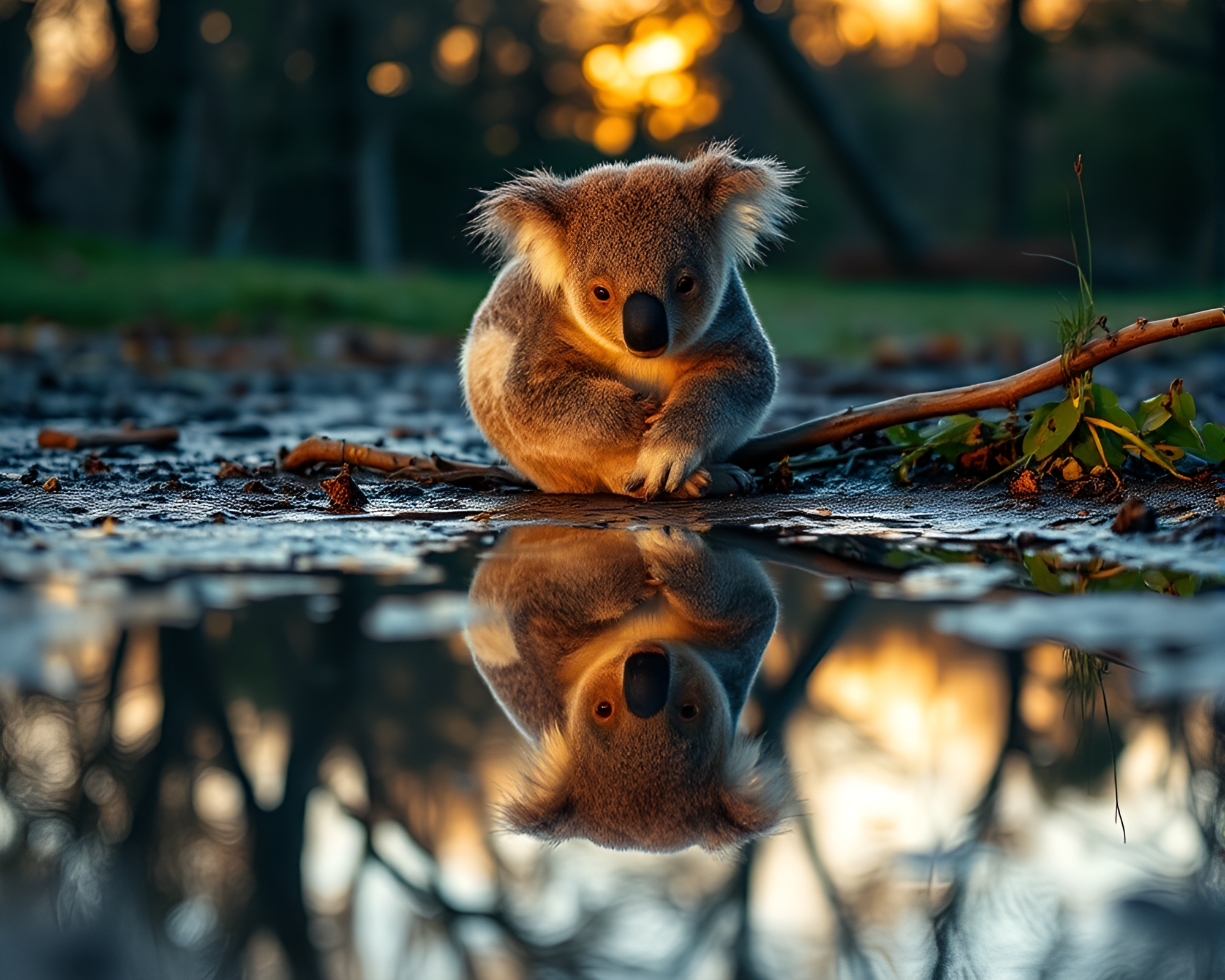 Koala Reflection at Golden Hour – free AI stock image