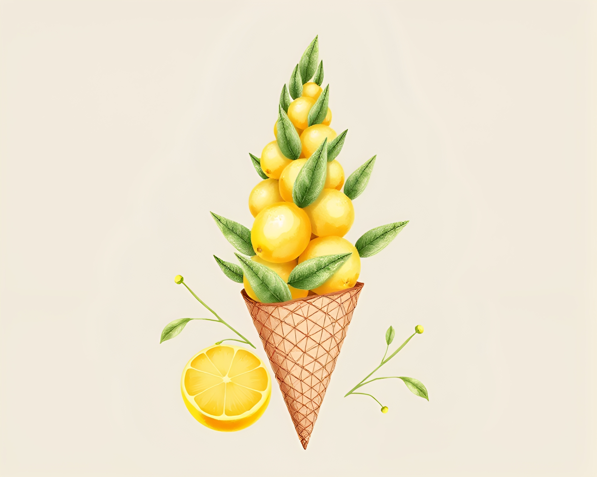 Botanical Gelato Cone Photography Lemon Yellow Zing – free AI stock image