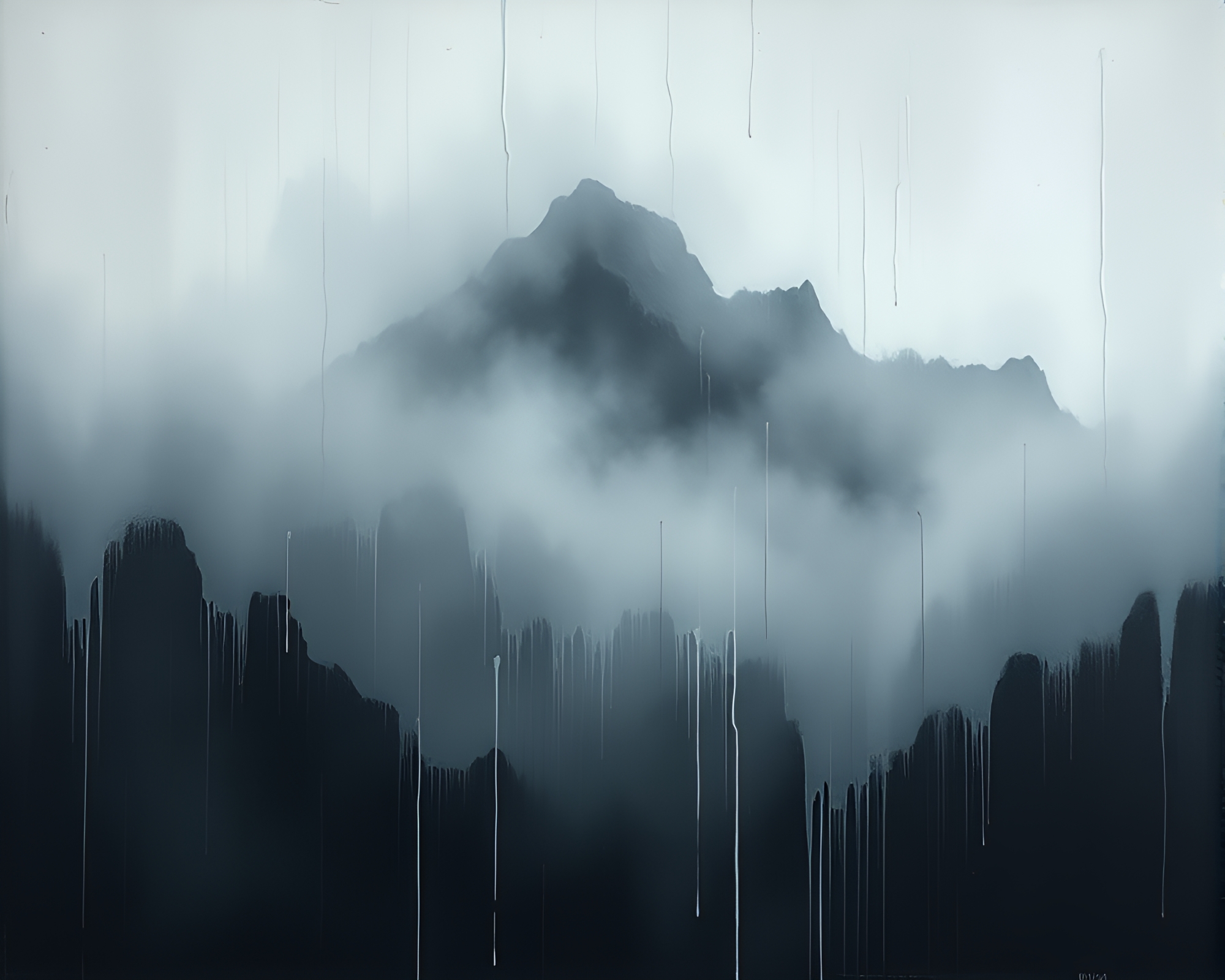 Mist-shrouded Mountain: Desaturated Oil Paint Drips – free AI stock image