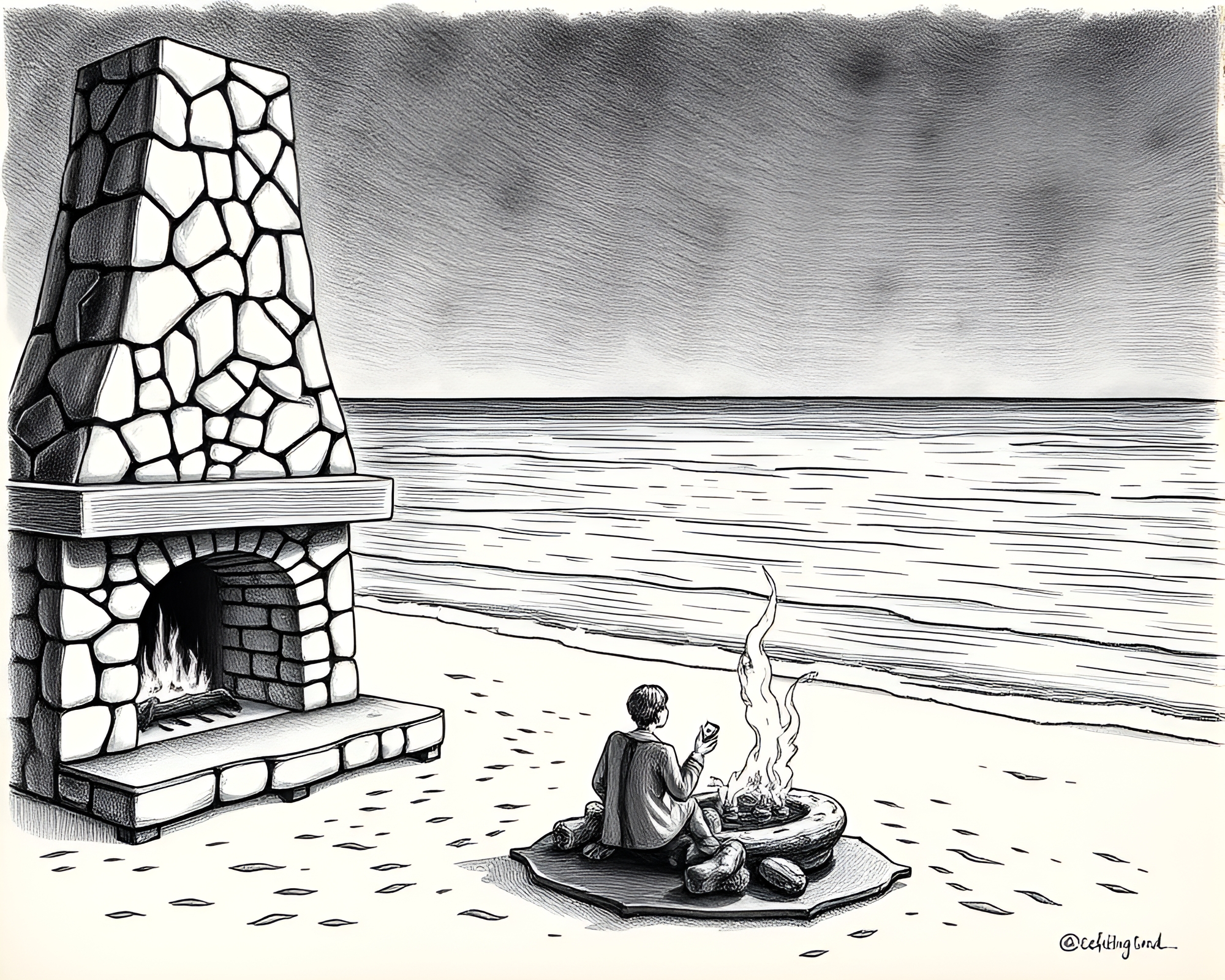 Beachfront Fashion Etching by Fireplace Light – free AI stock image