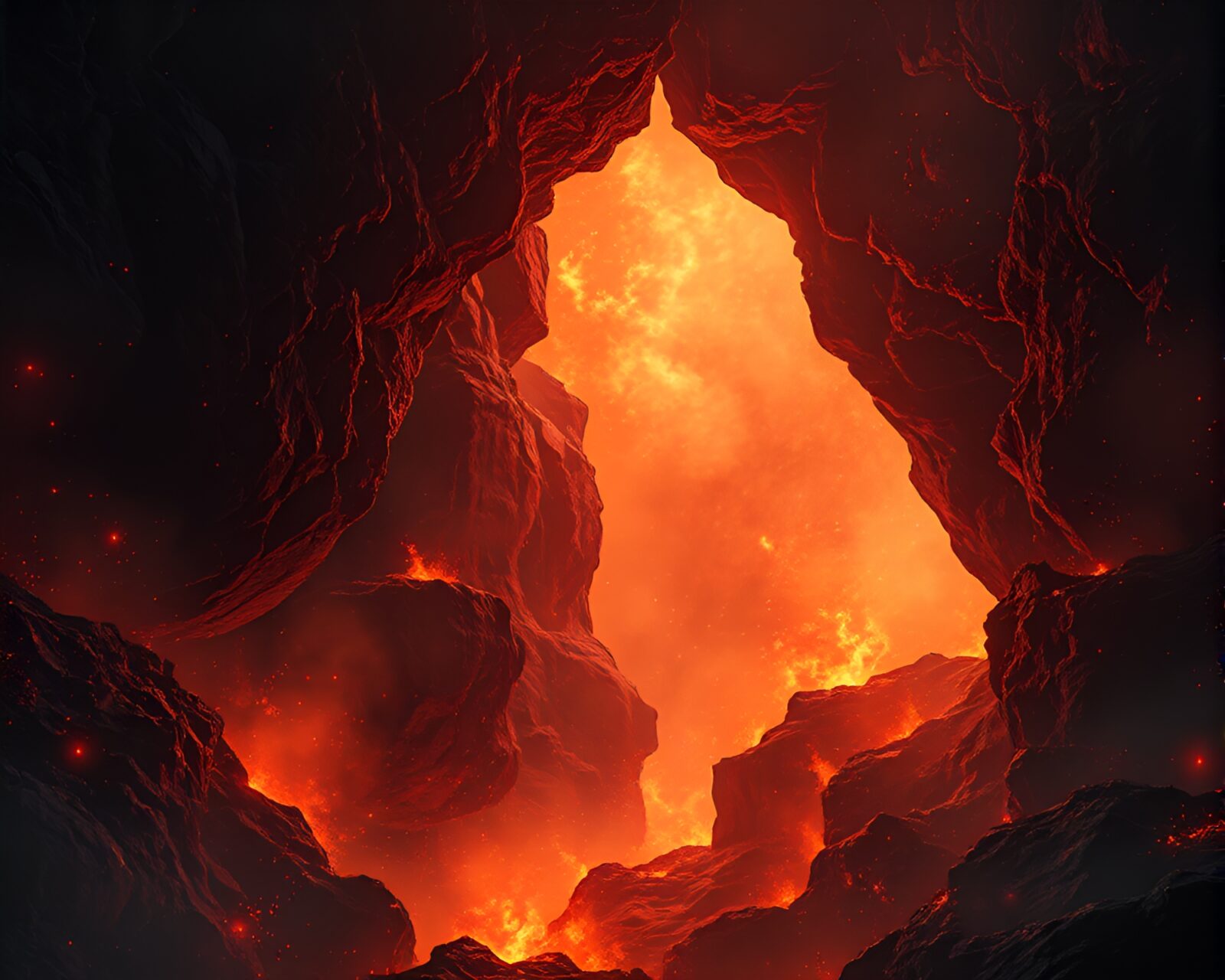 Blurred image of cyberspace portal with glowing embers