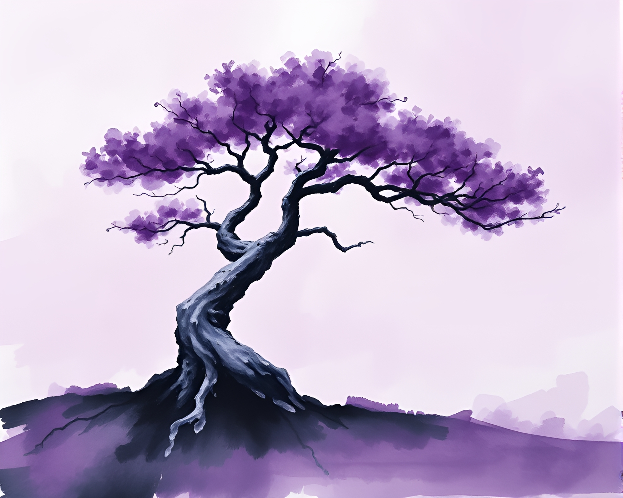 Stunning Bonsai Tree Charcoal Impressionist Painting – free AI stock image