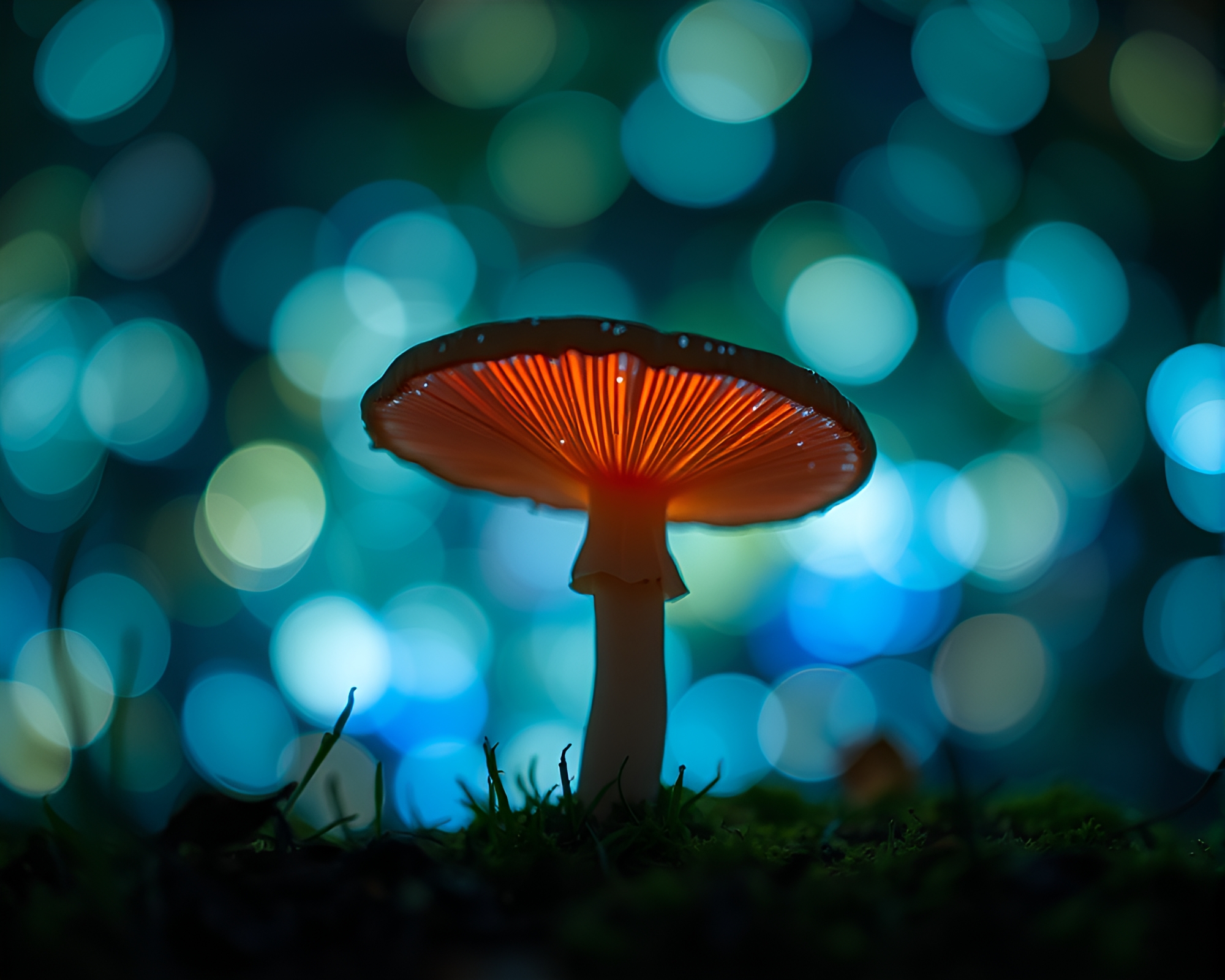 Tilted Fungal Bioluminescence Long Exposure Bokeh Lights – free AI stock image