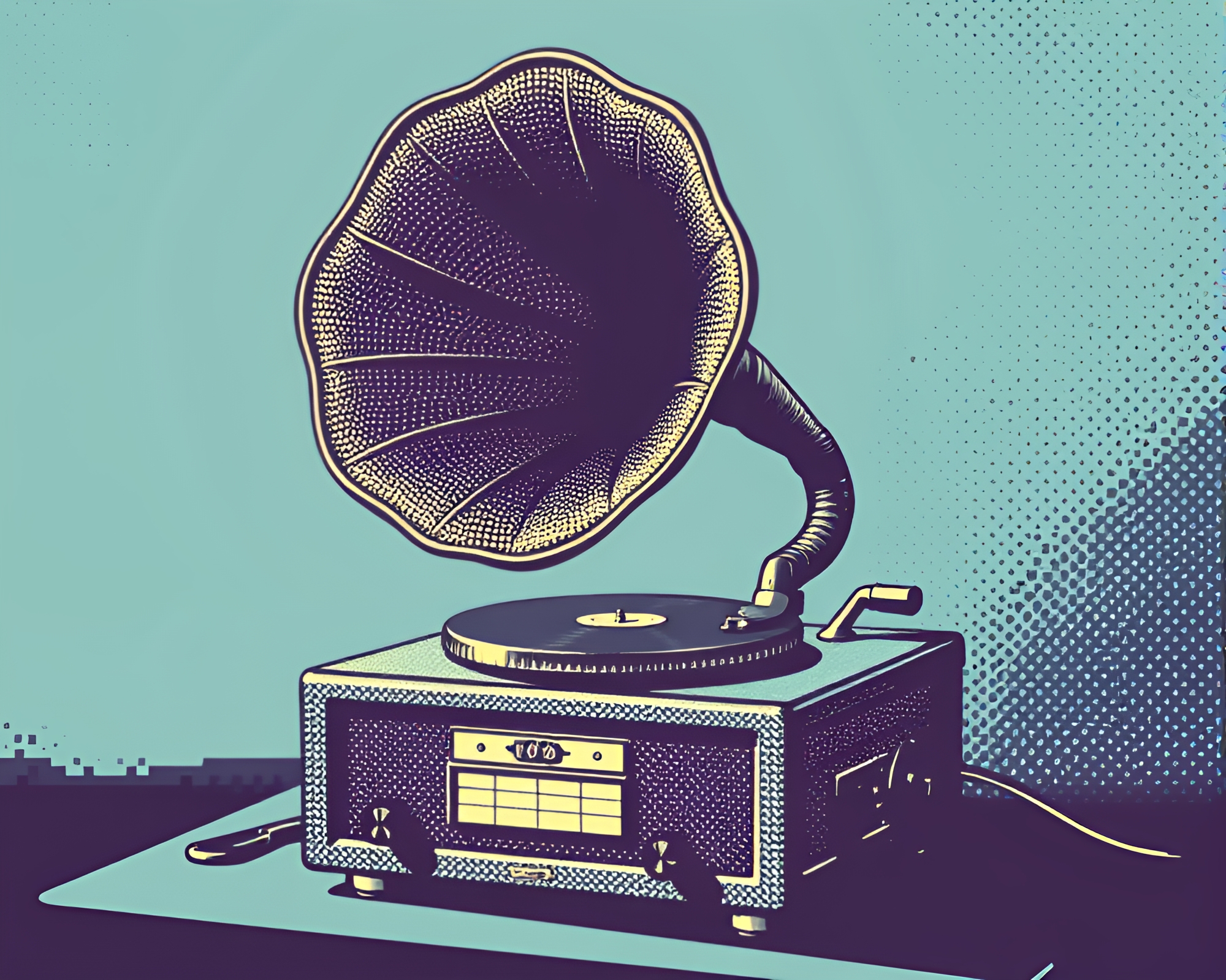 Steampunk Gramophone in Ocean Blue Cel Shading Art – free AI stock image