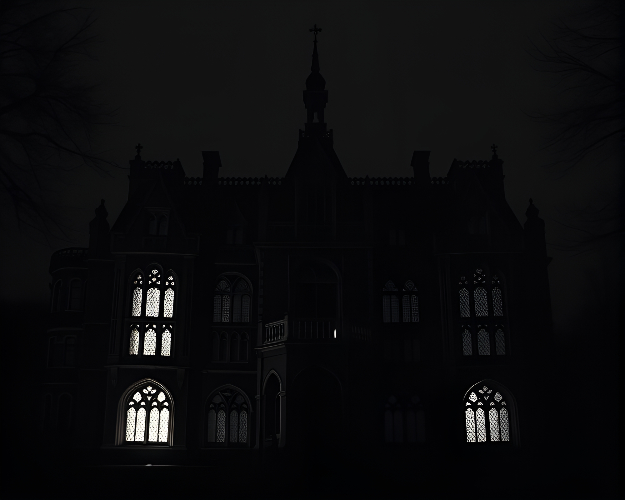 Neo-Gothic Mansion in Chiaroscuro Light – free AI stock image