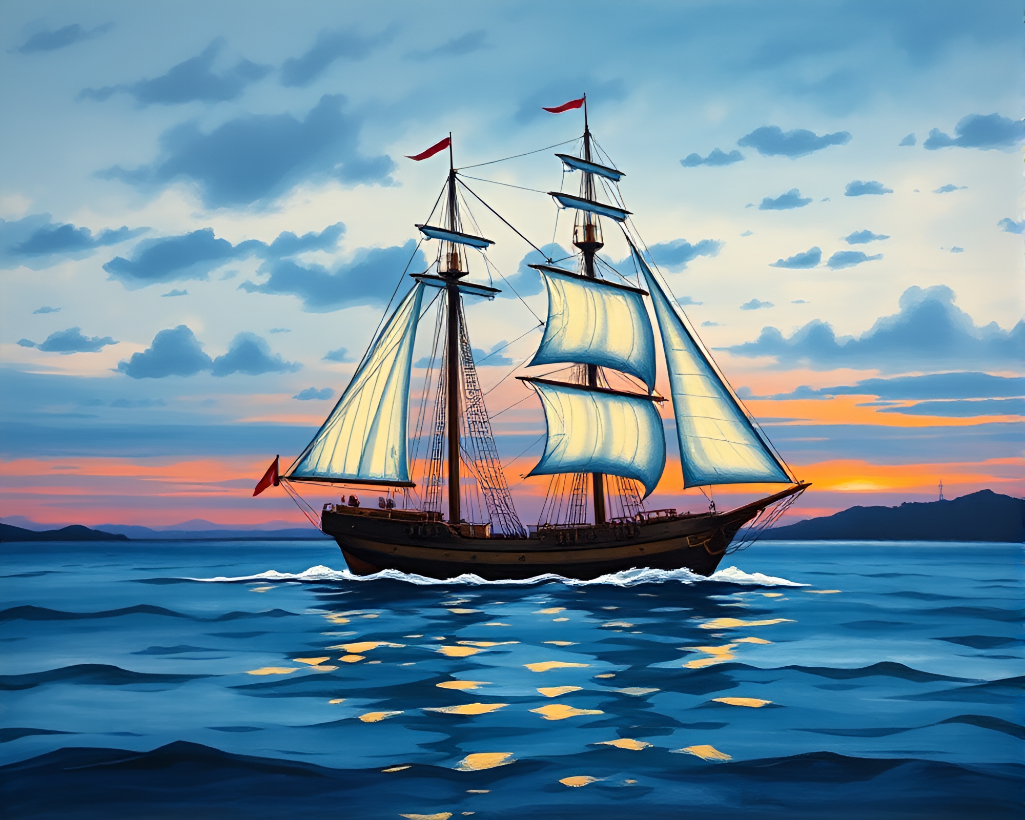 Twilight Sailing Ship Mural Graffiti Masterpiece – free AI stock image