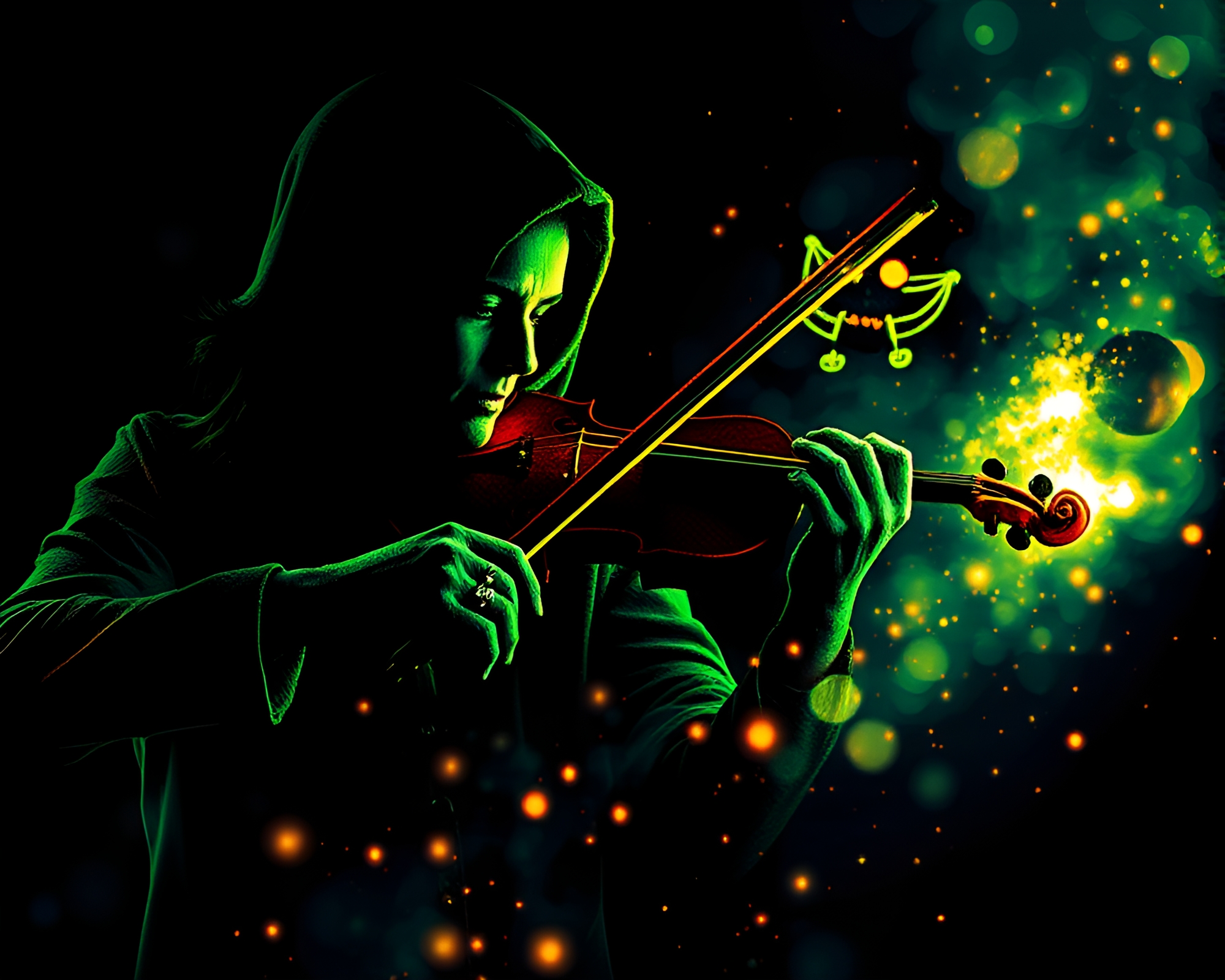 Enchanted Violin Concert With Pixelated Halftone Effect – free AI stock image