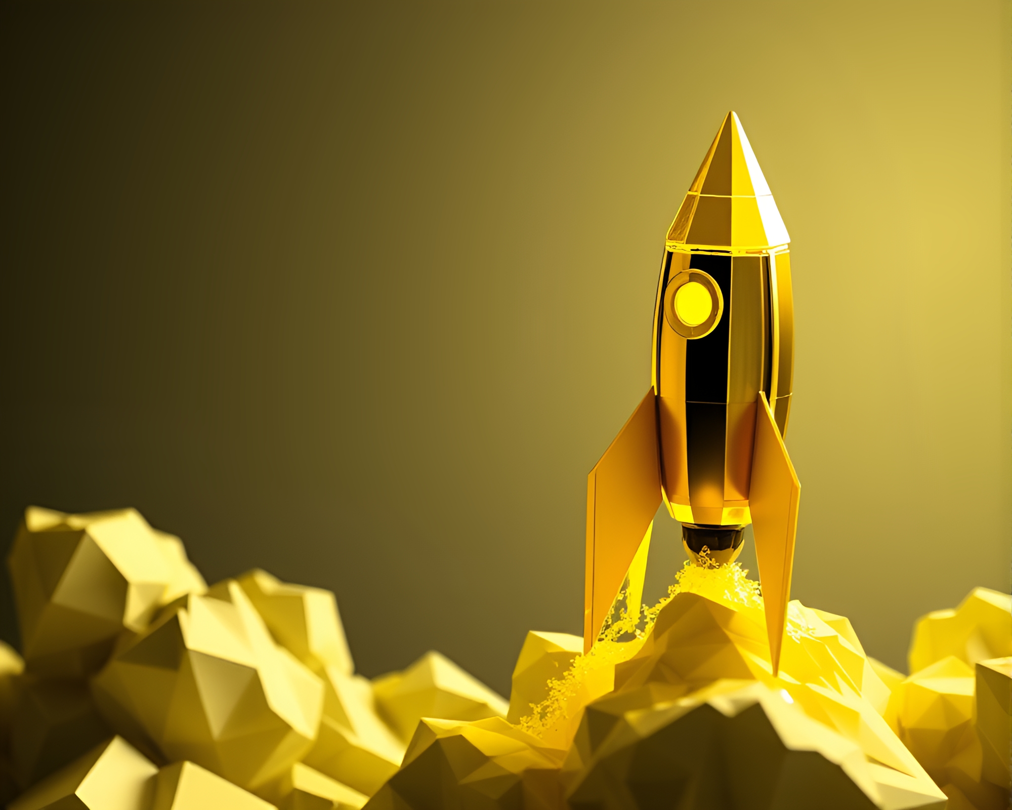 Rocket Prism Refraction in Monochrome Yellow Voxel Art – free AI stock image