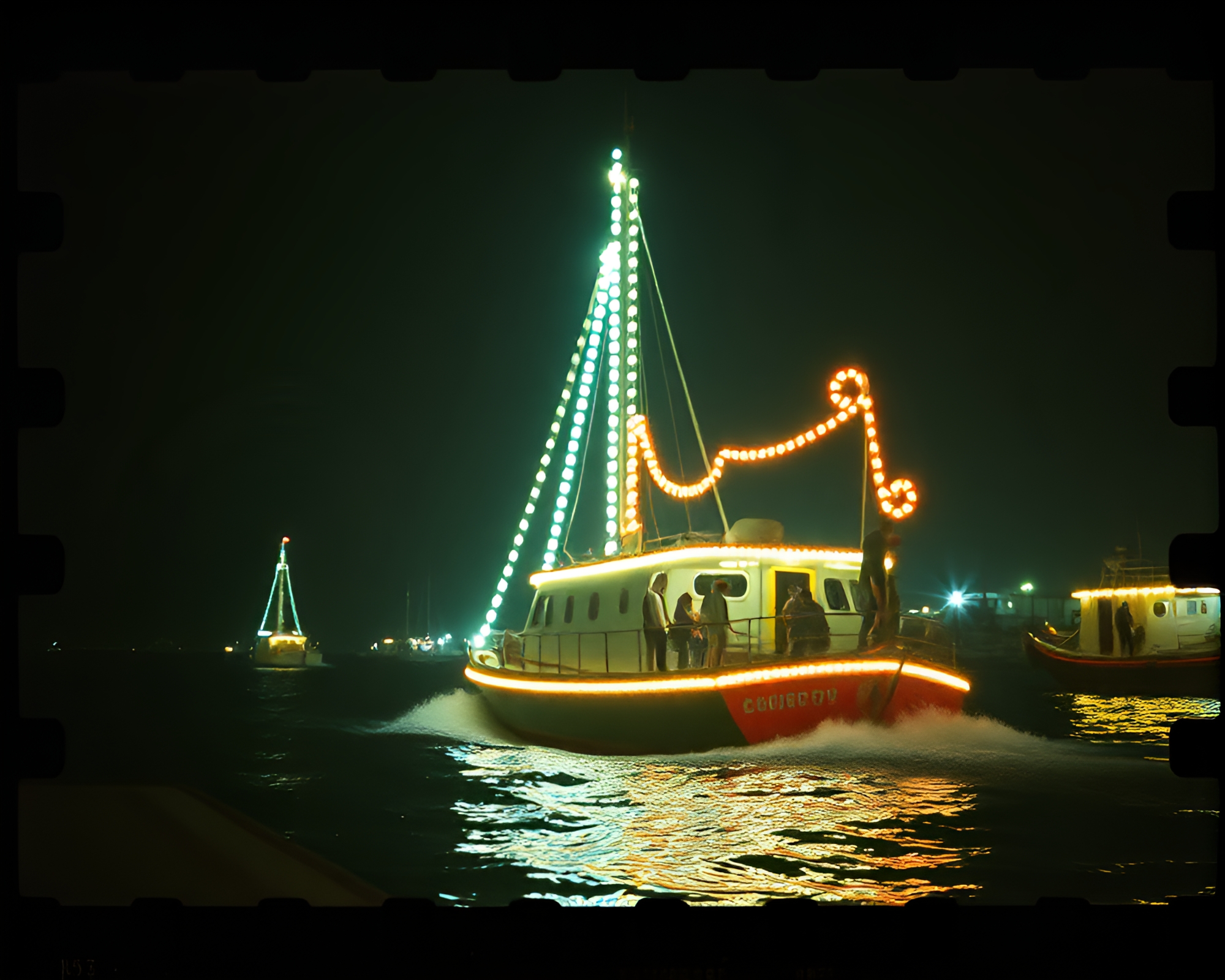 Grisaille Hydrofoil Boat under Carnival Lights – free AI stock image