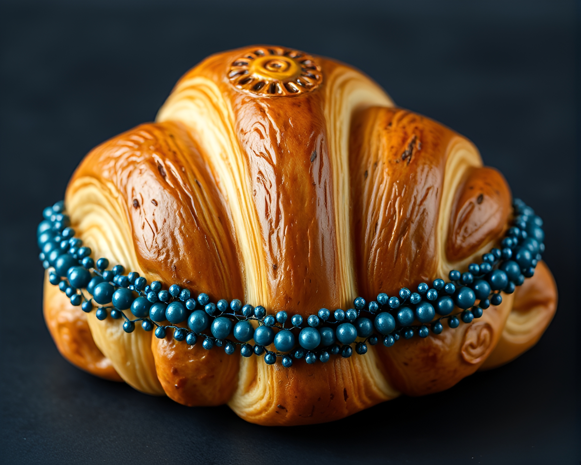 Croissant Beadwork Elegance in Steel-Blue Stereograph – free AI stock image