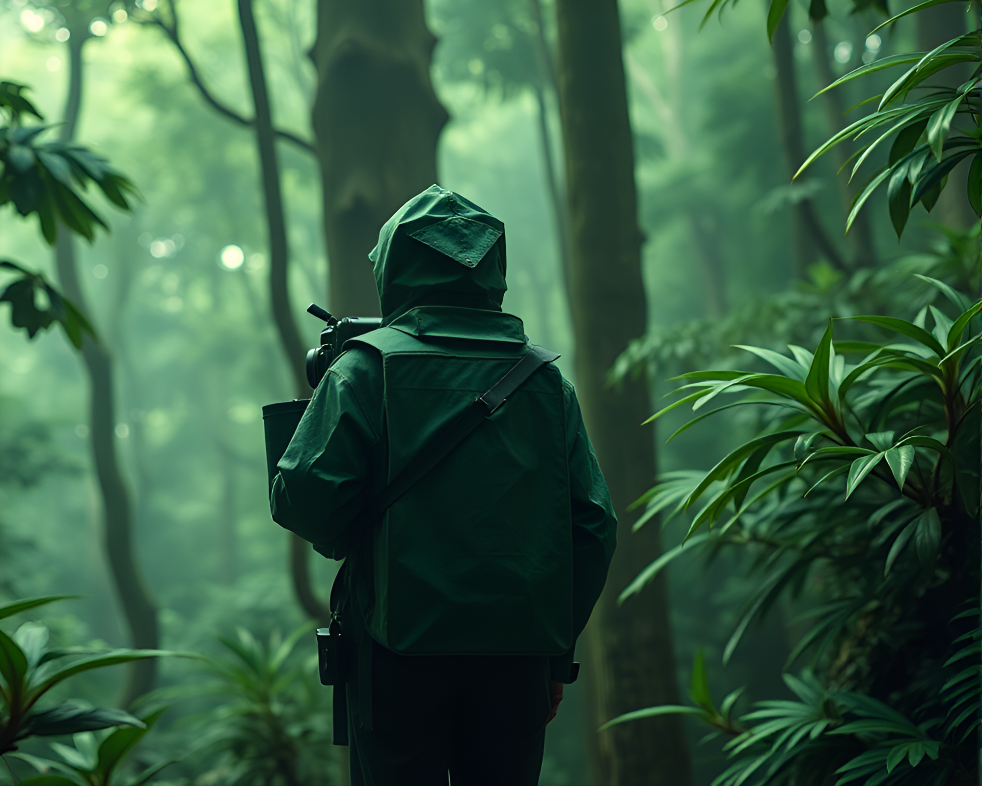 Time Traveler Journey Through Origami Rainforest – free AI stock image