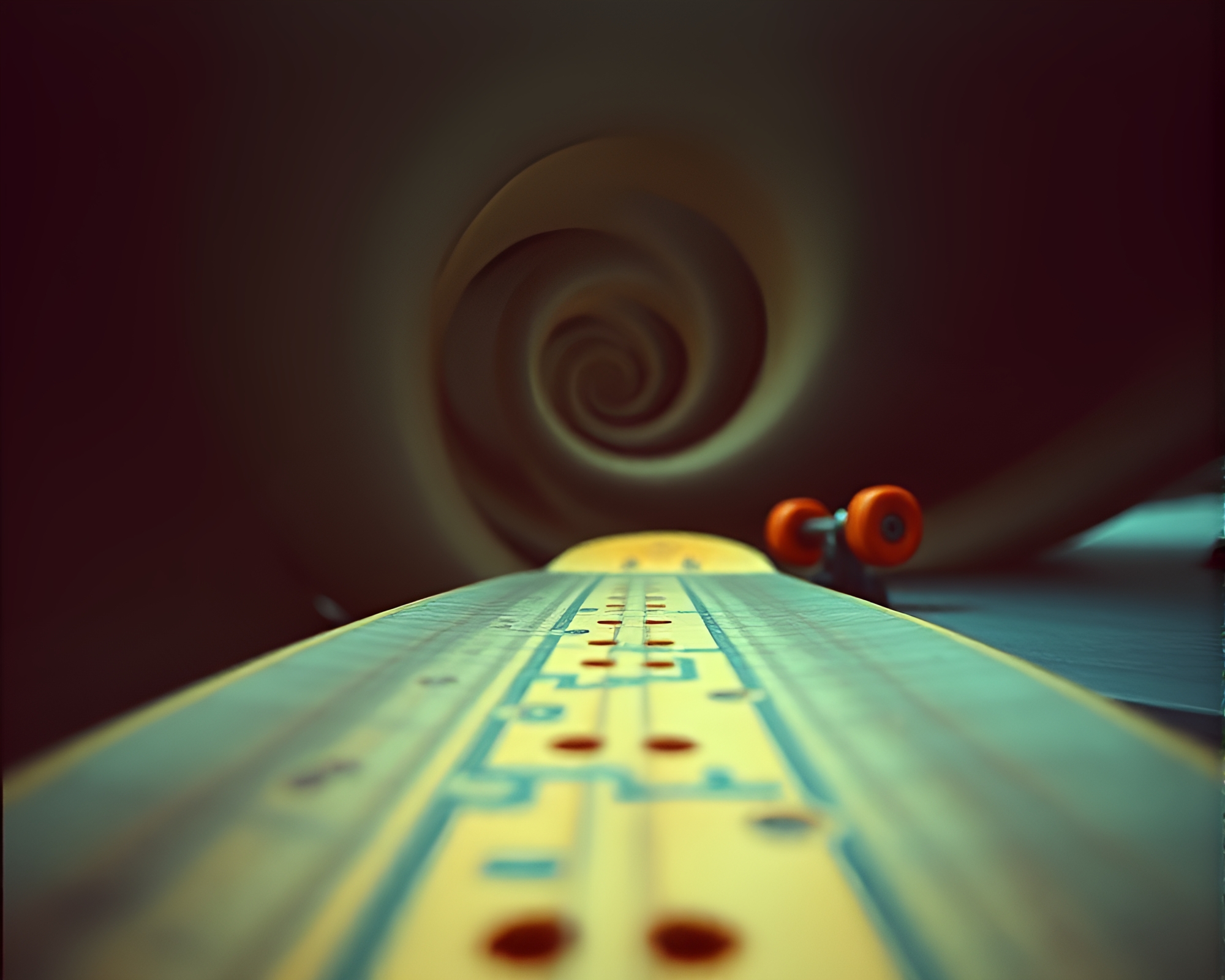 Spiral Skateboard Adventure Under Washed-Out Skies – free AI stock image