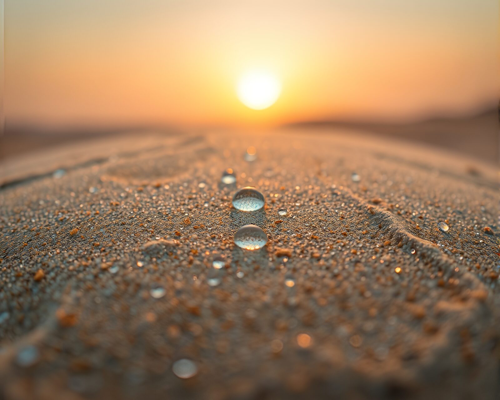 Macro photo of magical circle with glittering dew in desert hues