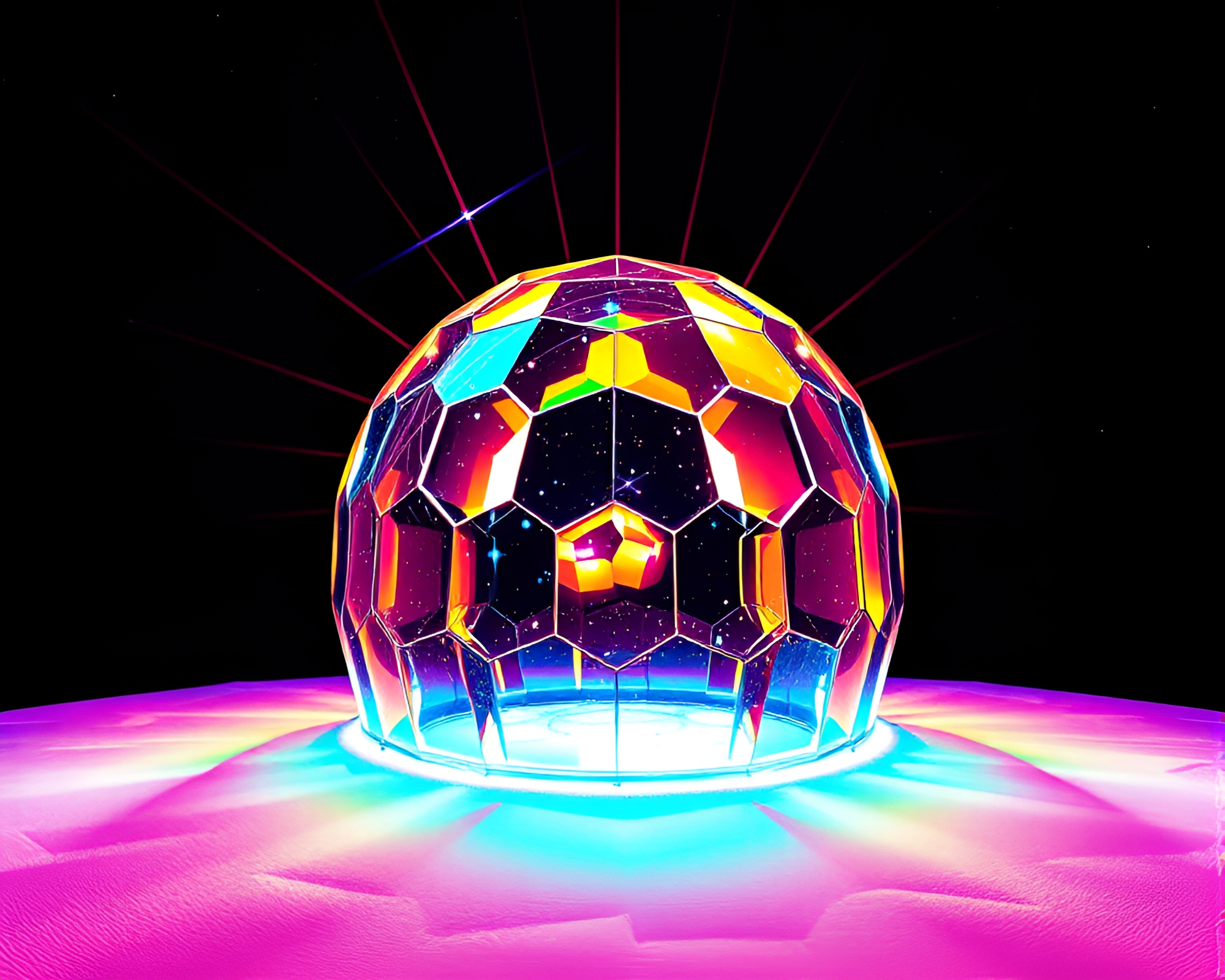 Dutch Angle Glass Igloo Under Starburst Sky – free AI stock image