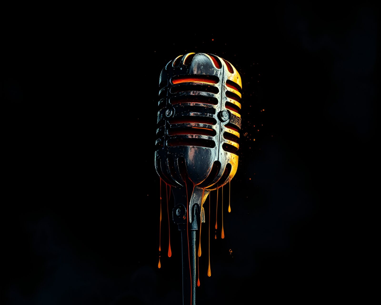 ASCII art of microphone in ink wash dripping torchlight