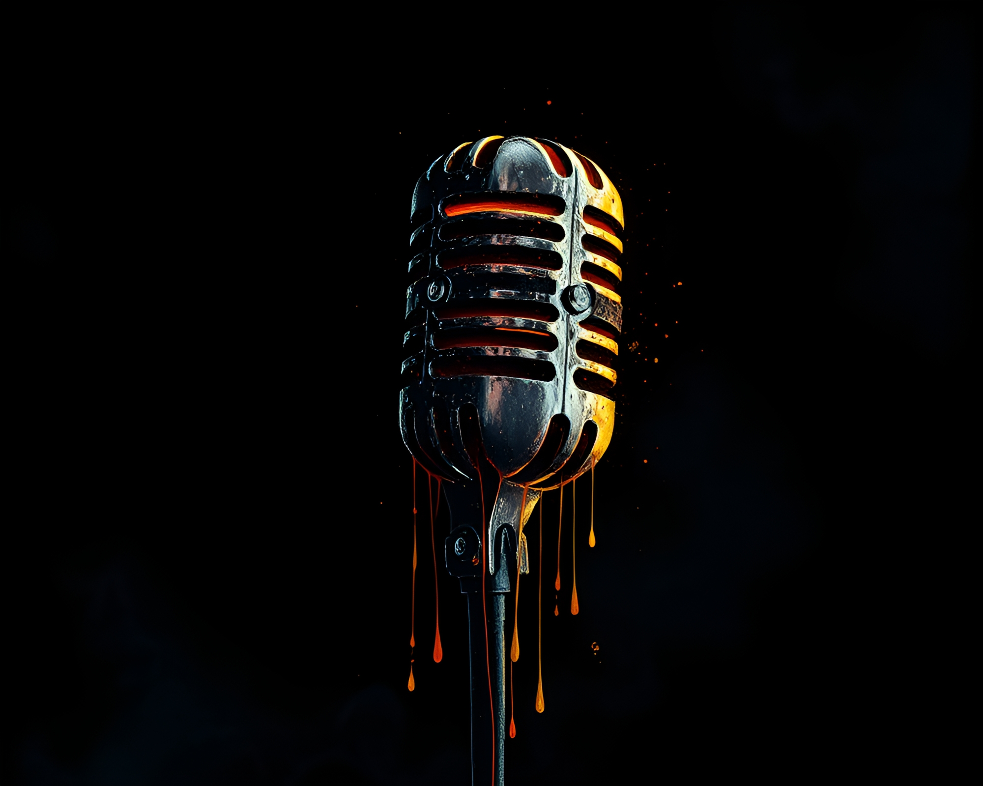 Ink Wash Microphone in Torchlight Glow – free AI stock image