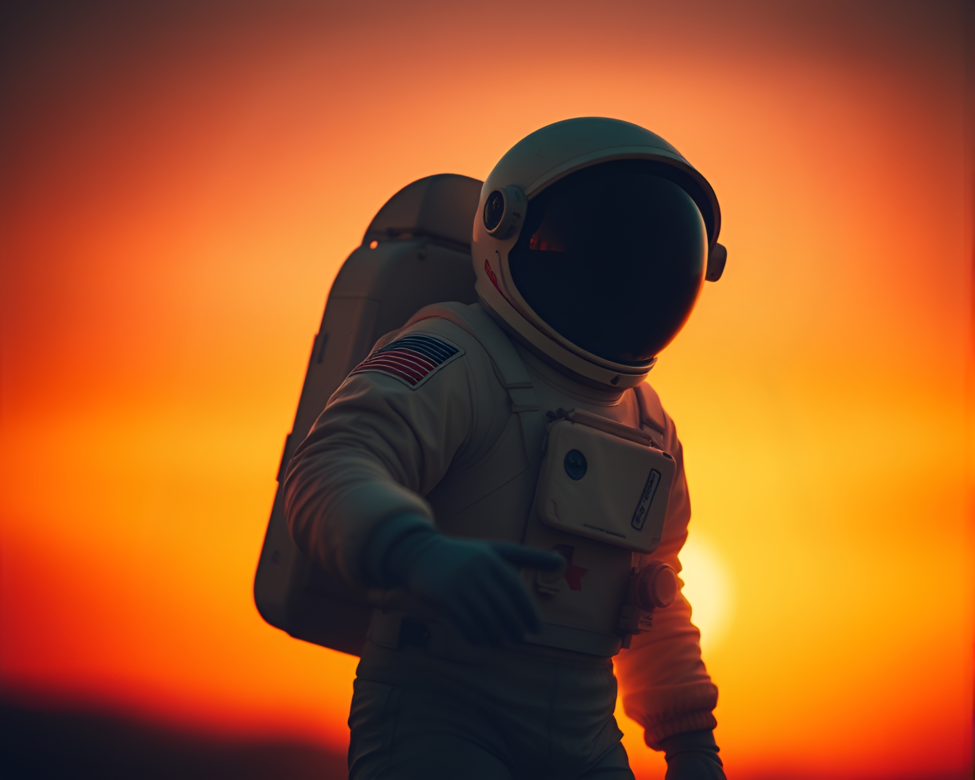 Sunset Astronaut Exploration in Soft Focus Mixed Media Art – free AI stock image
