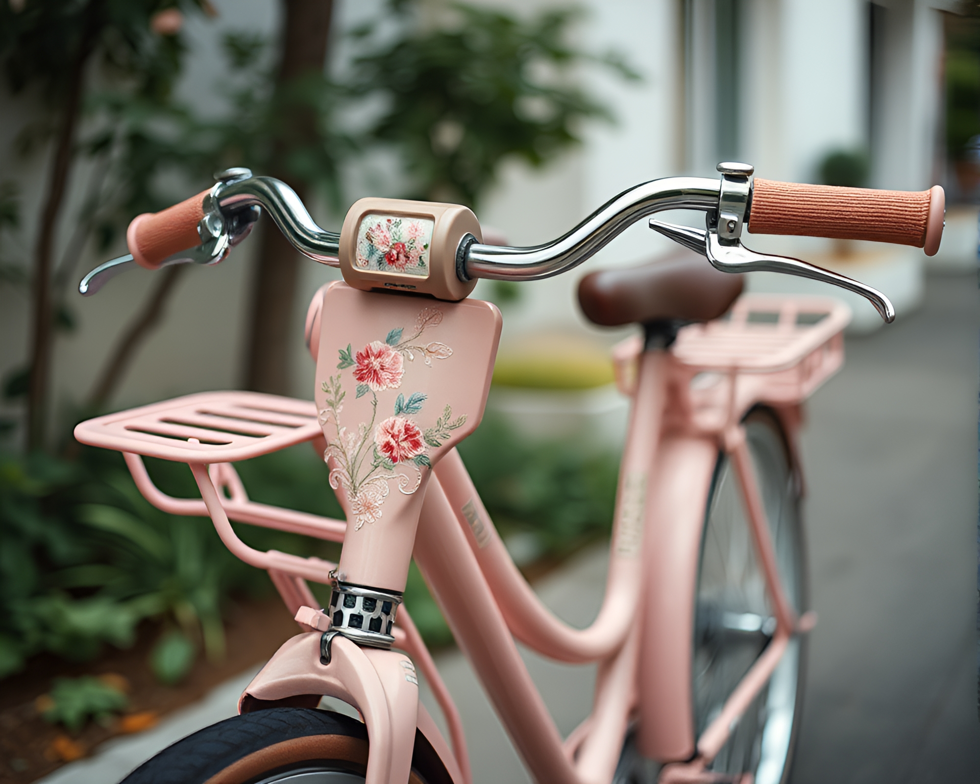 Embroidered Bicycle in Blush Pink Manga Art – free AI stock image