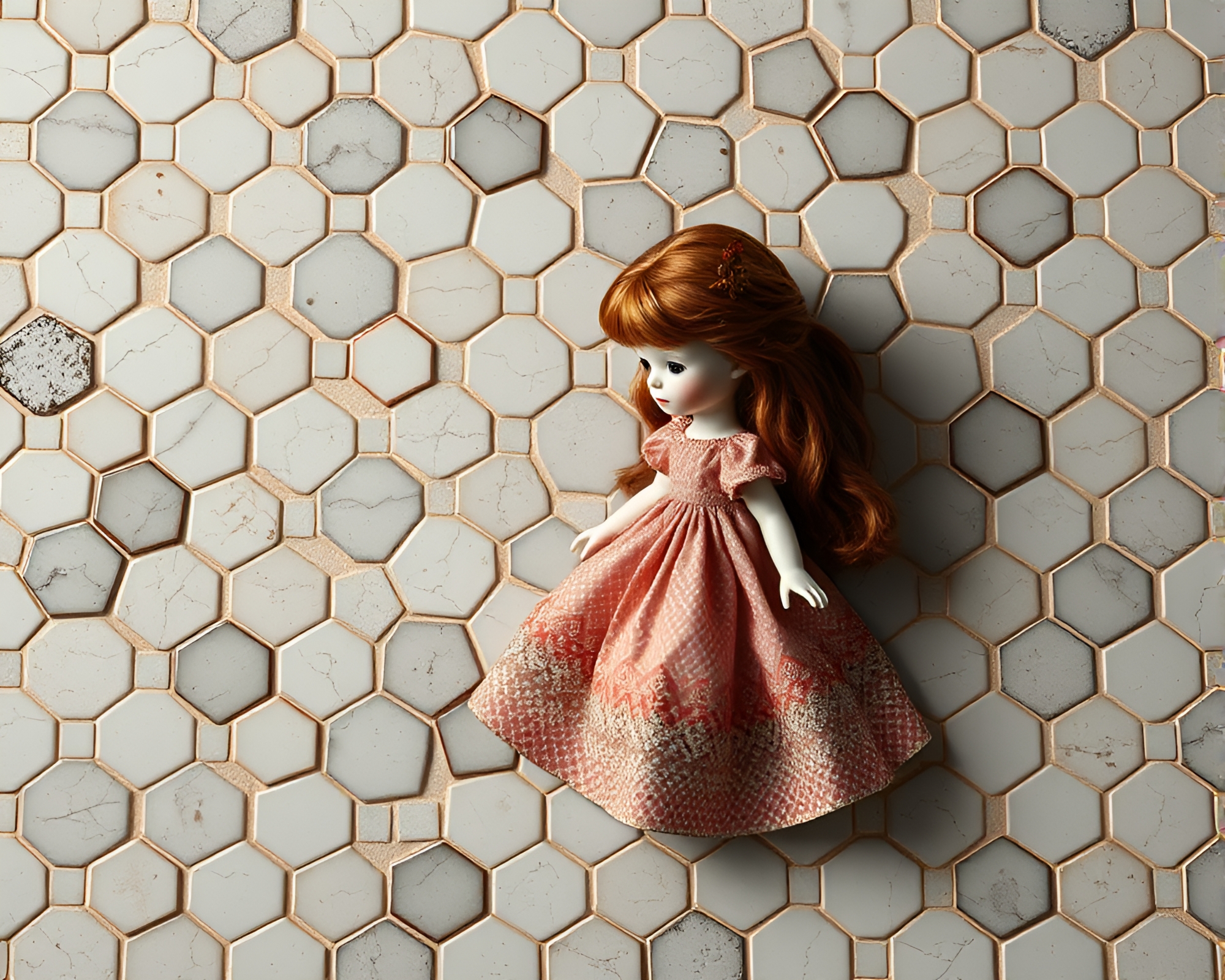 Hexagonal Porcelain Doll in Dawn Mist Graphic Novel – free AI stock image