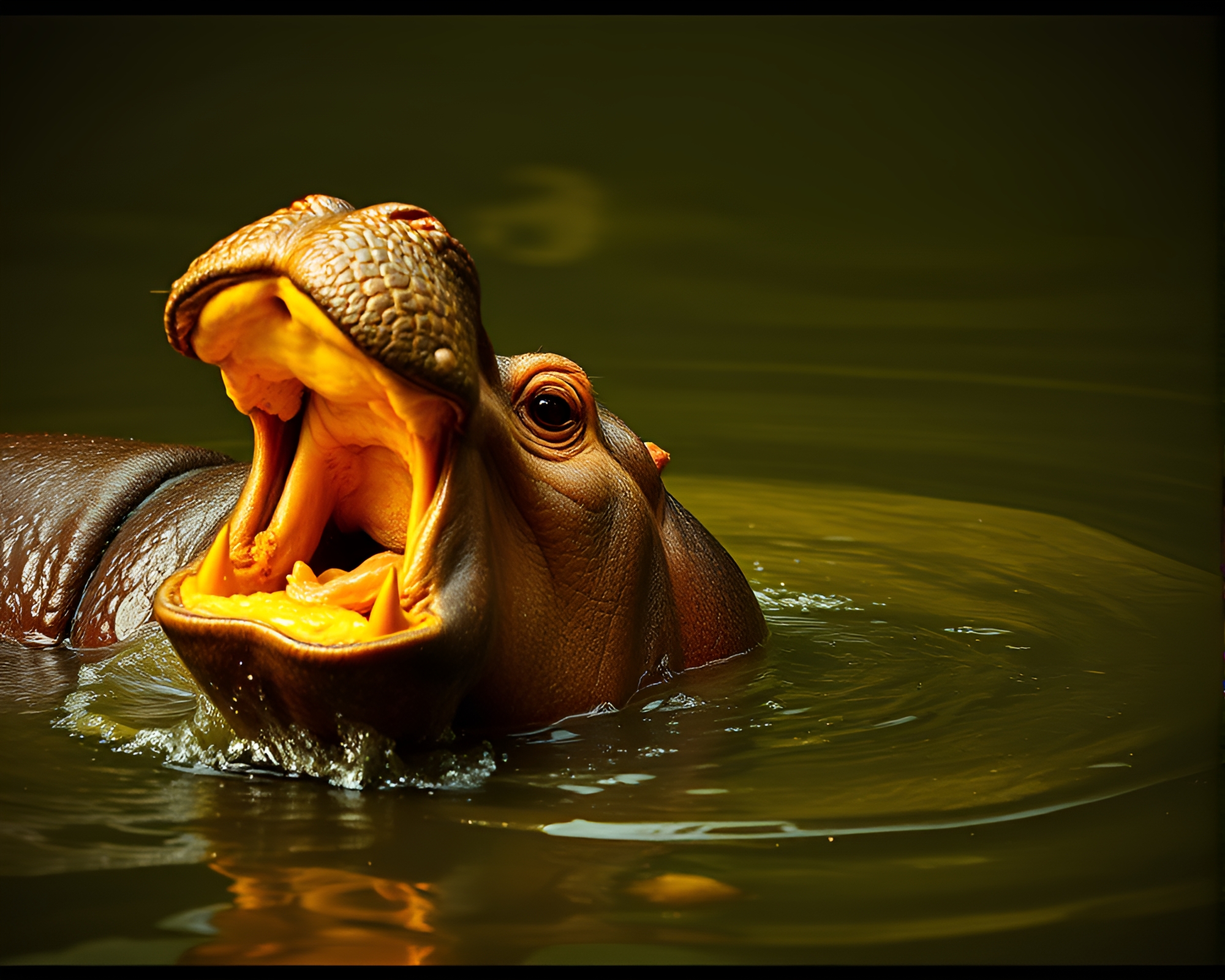 Hippopotamus in Lemon Yellow Sgraffito Film Burns – free AI stock image