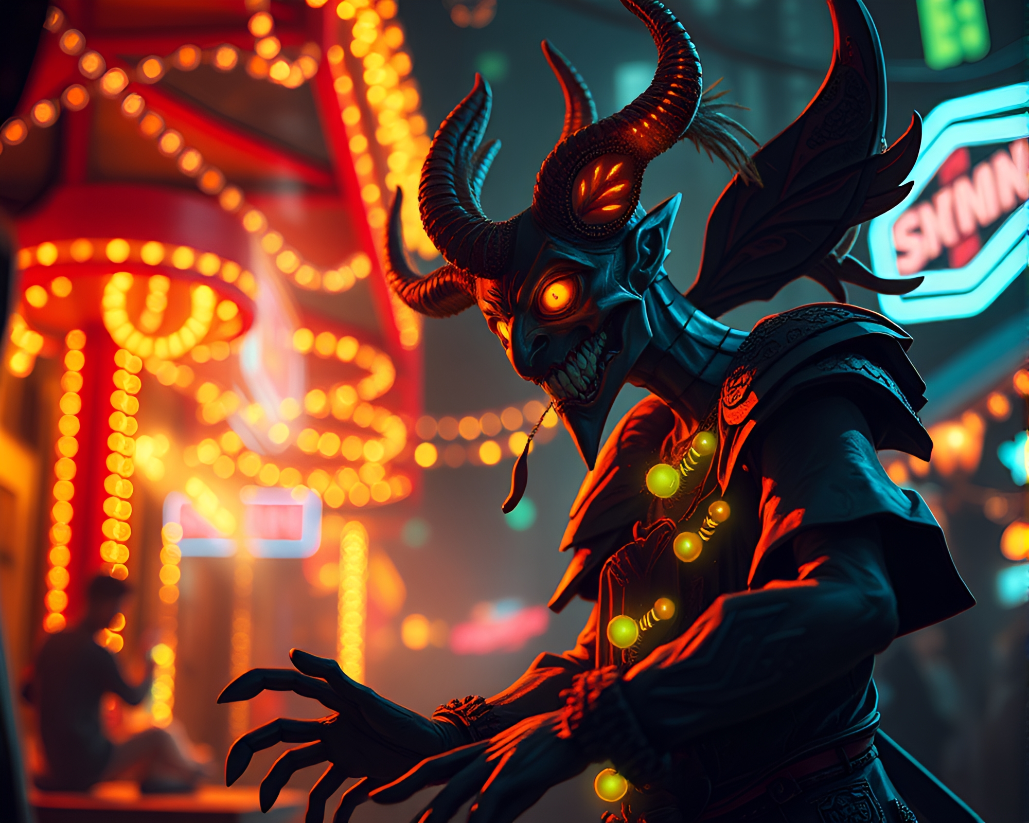 Neon Djinn at Cyberpunk Carnival – free AI stock image