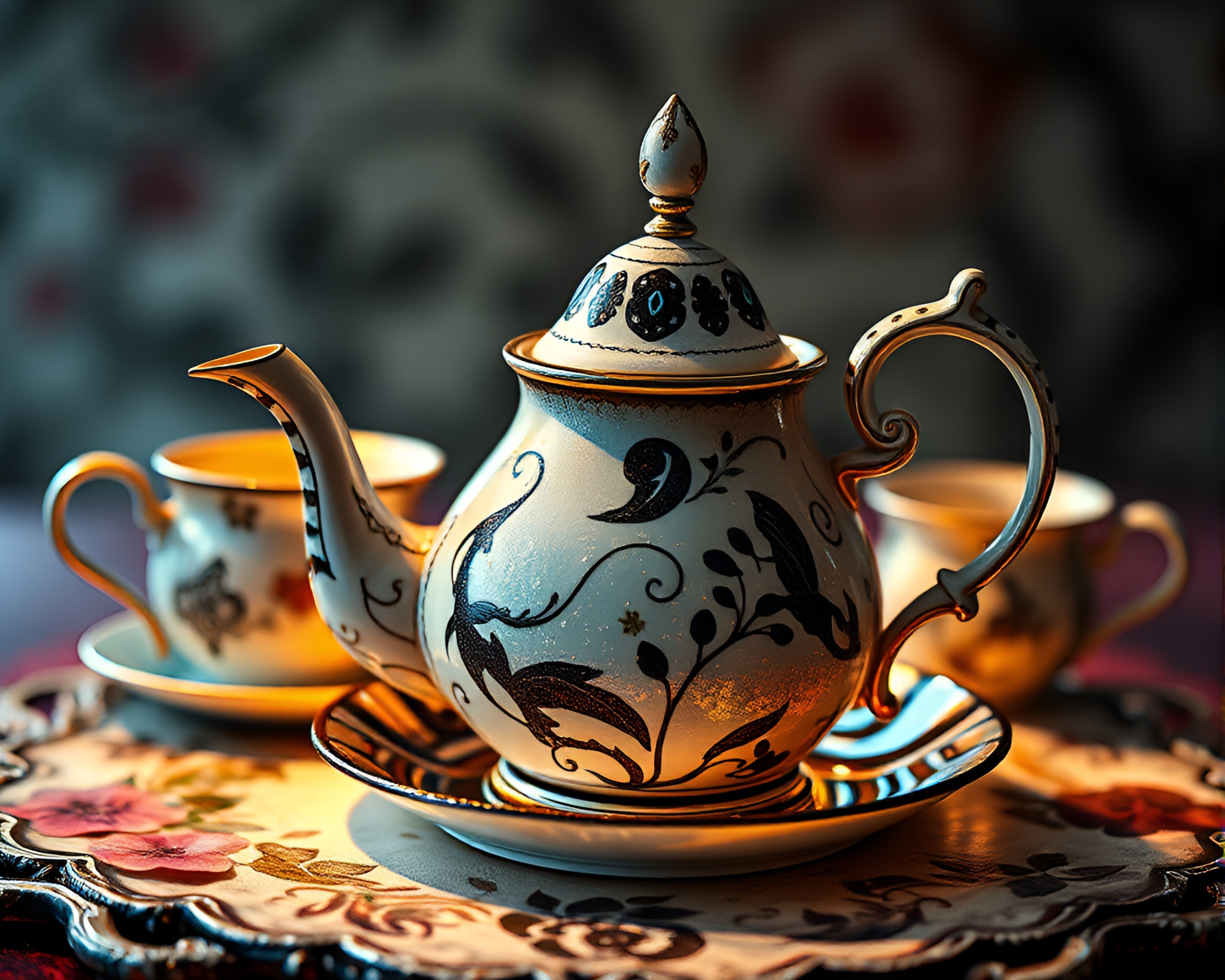 Whimsical Stippling: Alice in Wonderland Tea Party – free AI stock image