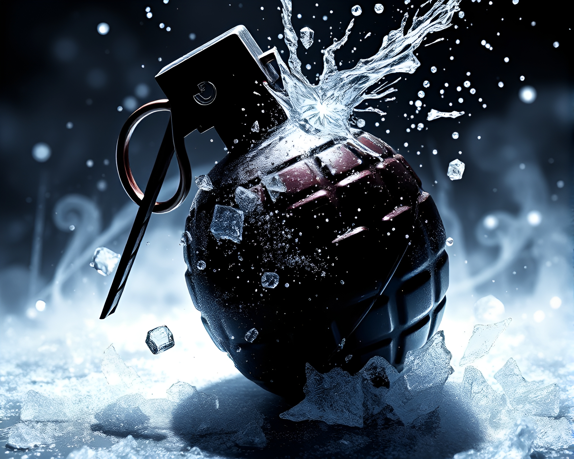Glistening Ice Crystals Surround Antimatter Grenade Explosion – free AI stock image