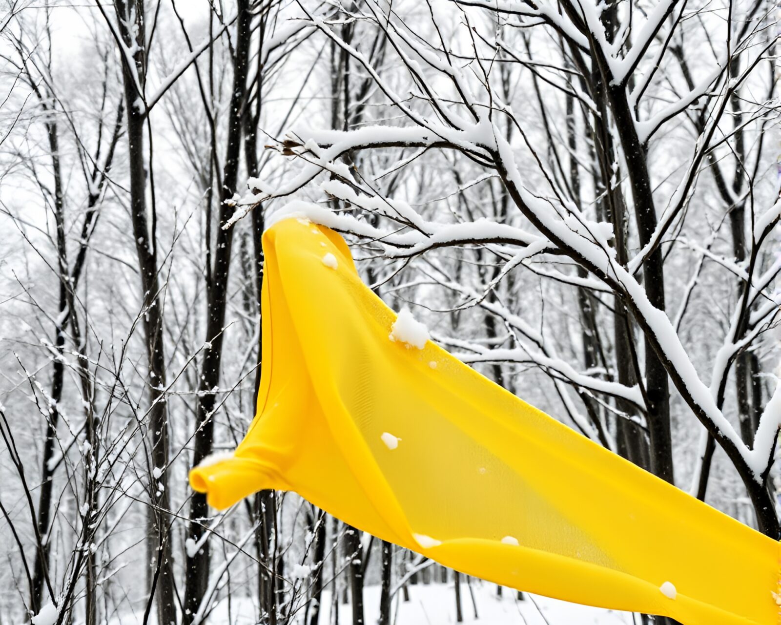 Tilted angle image of a fabric snowscape in yellow hues