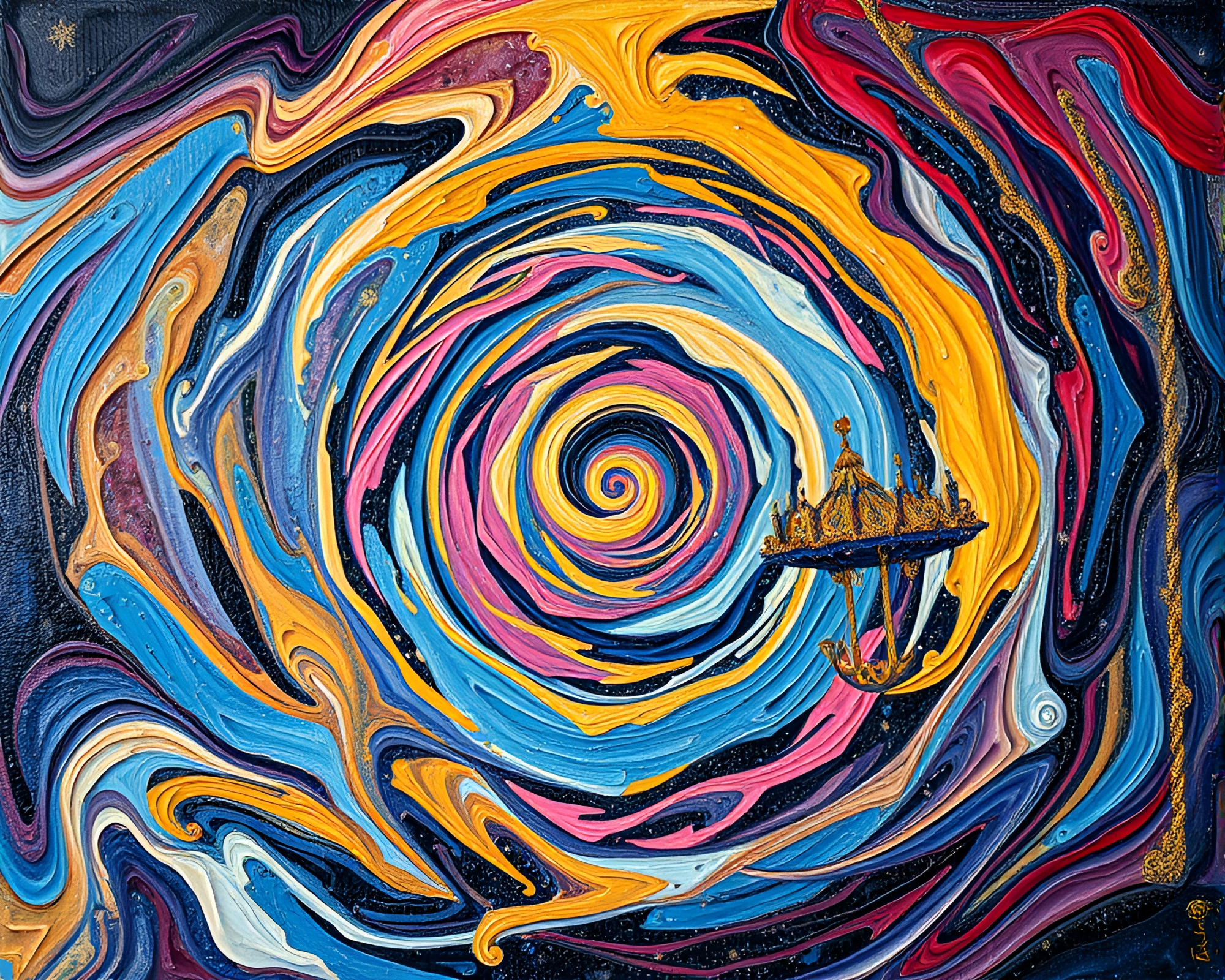 Carnival Carousel under Celestial Swirl Impasto Painting – free AI stock image
