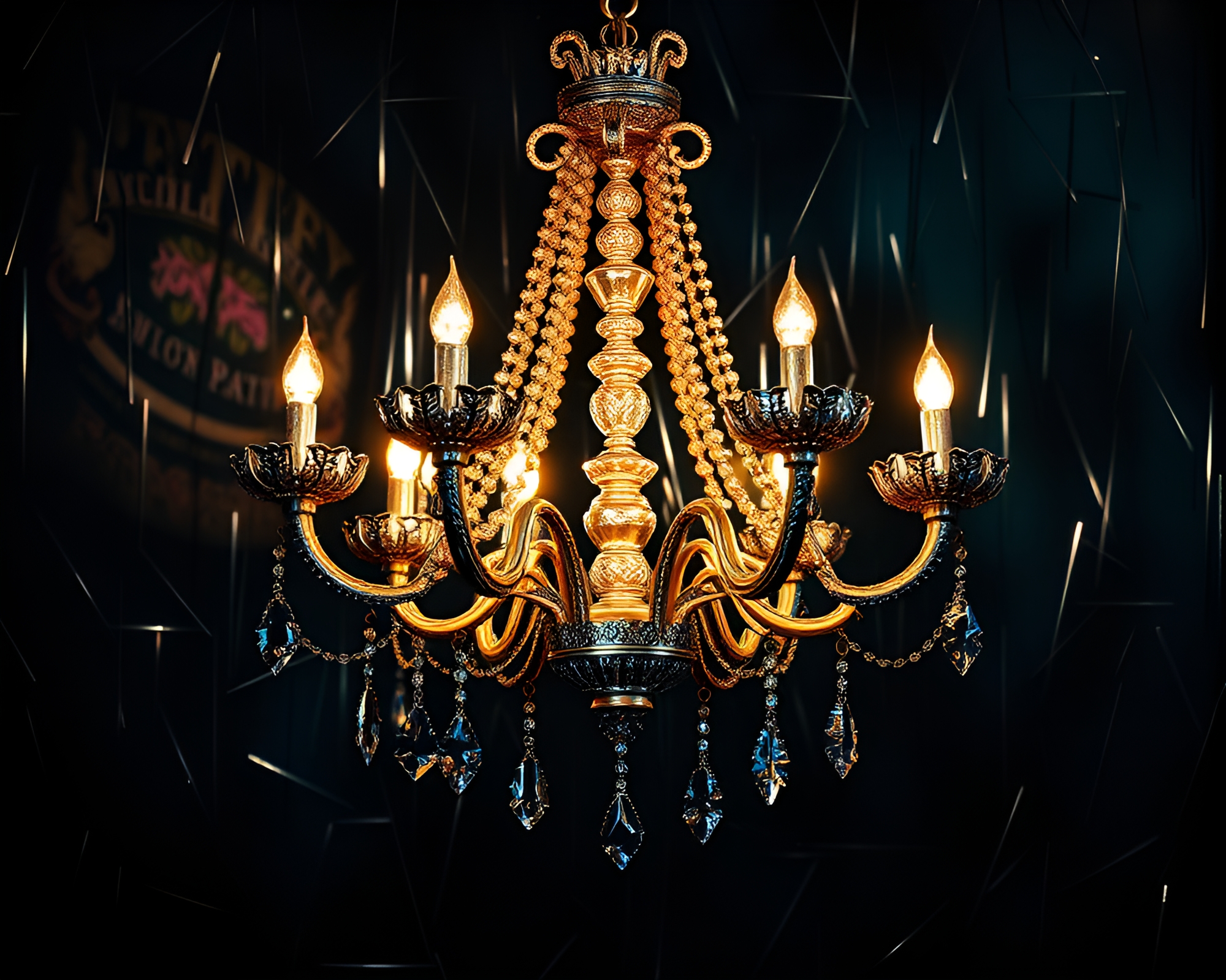 Gothic Chandelier in Origami Style with Metallic Scratches – free AI stock image