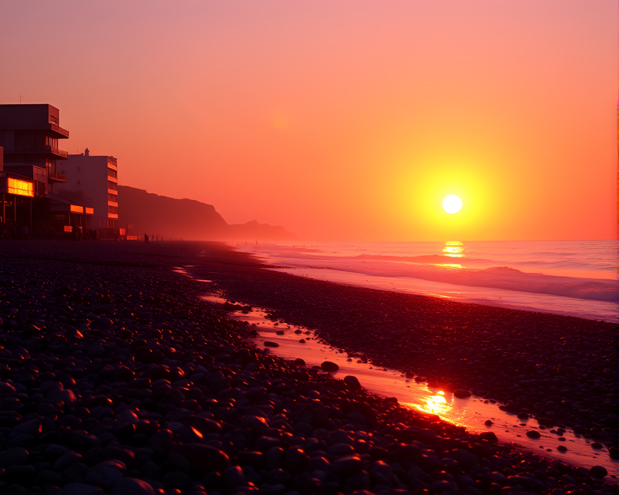 Ultraviolet Pebble Beach at Golden Hour Barcode Stripe – free AI stock image