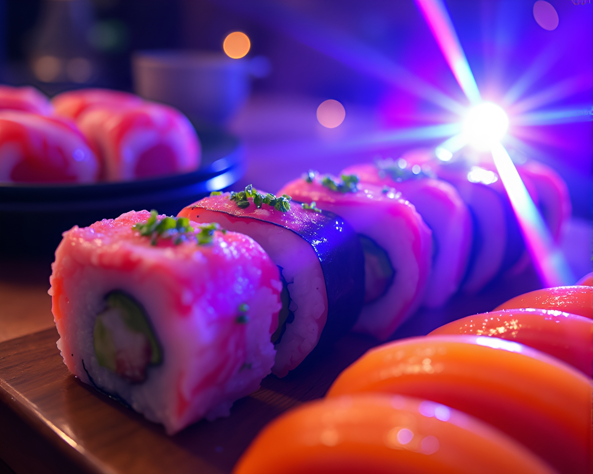 Digital Noise Sushi Platter with Triadic Colors – free AI stock image