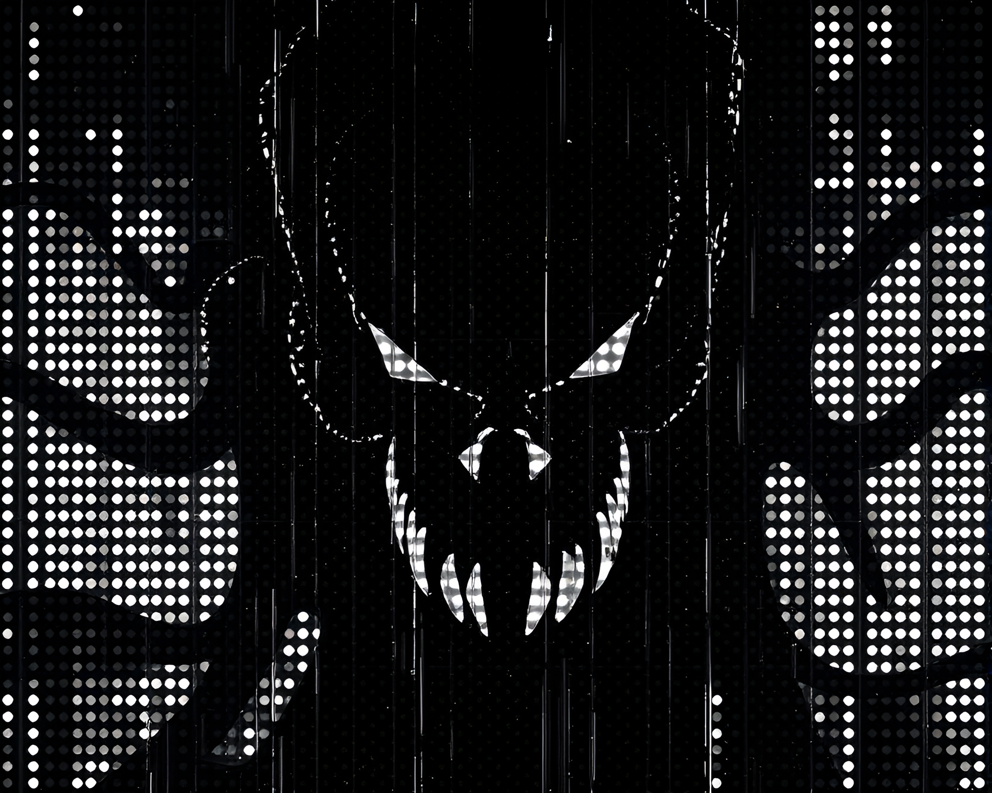 Glowing LED Kraken Emerges from Shadows Grid – free AI stock image