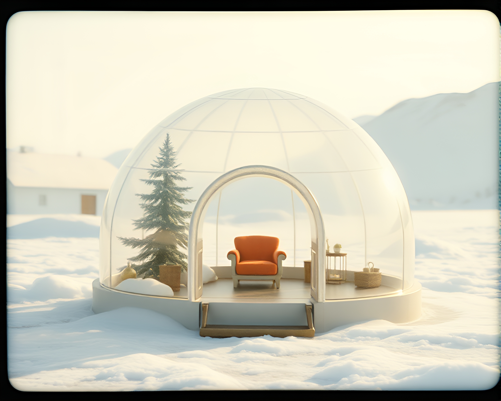Vintage Glass Igloo Vignette Border Art – free AI stock image