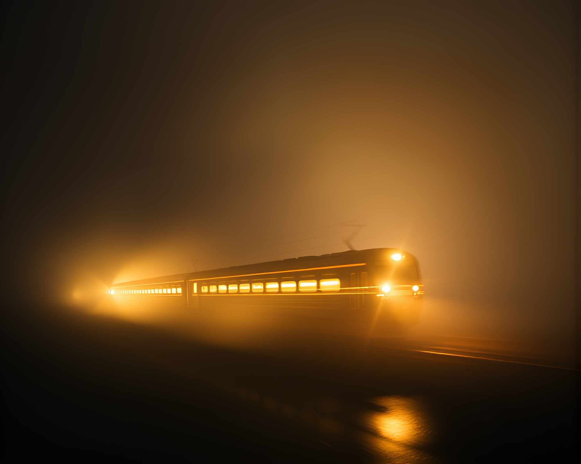 Seaplane Piercing Through Smoky Train Light Trails – free AI stock image