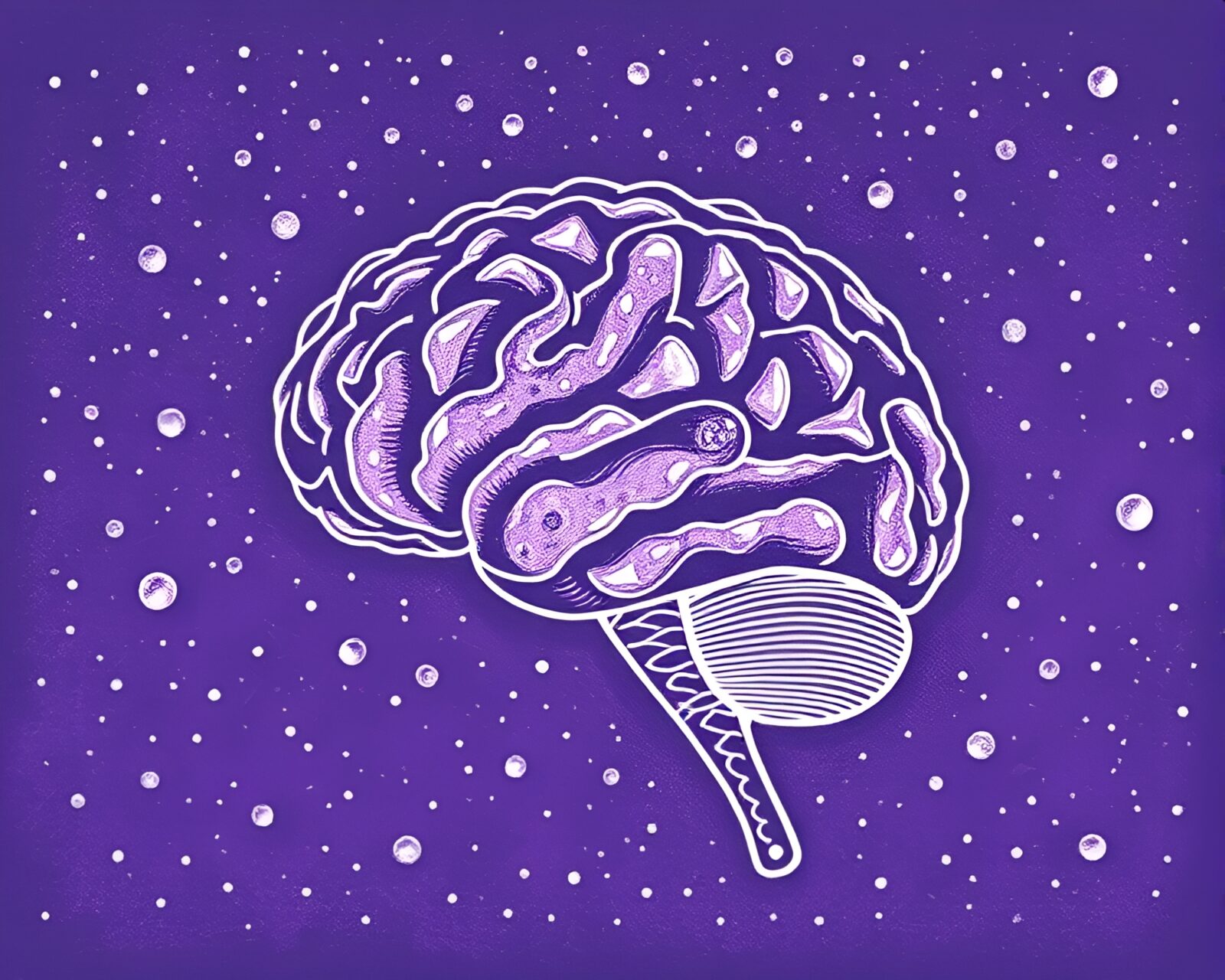 Purple-toned abstract AI brain illustration on wet glass