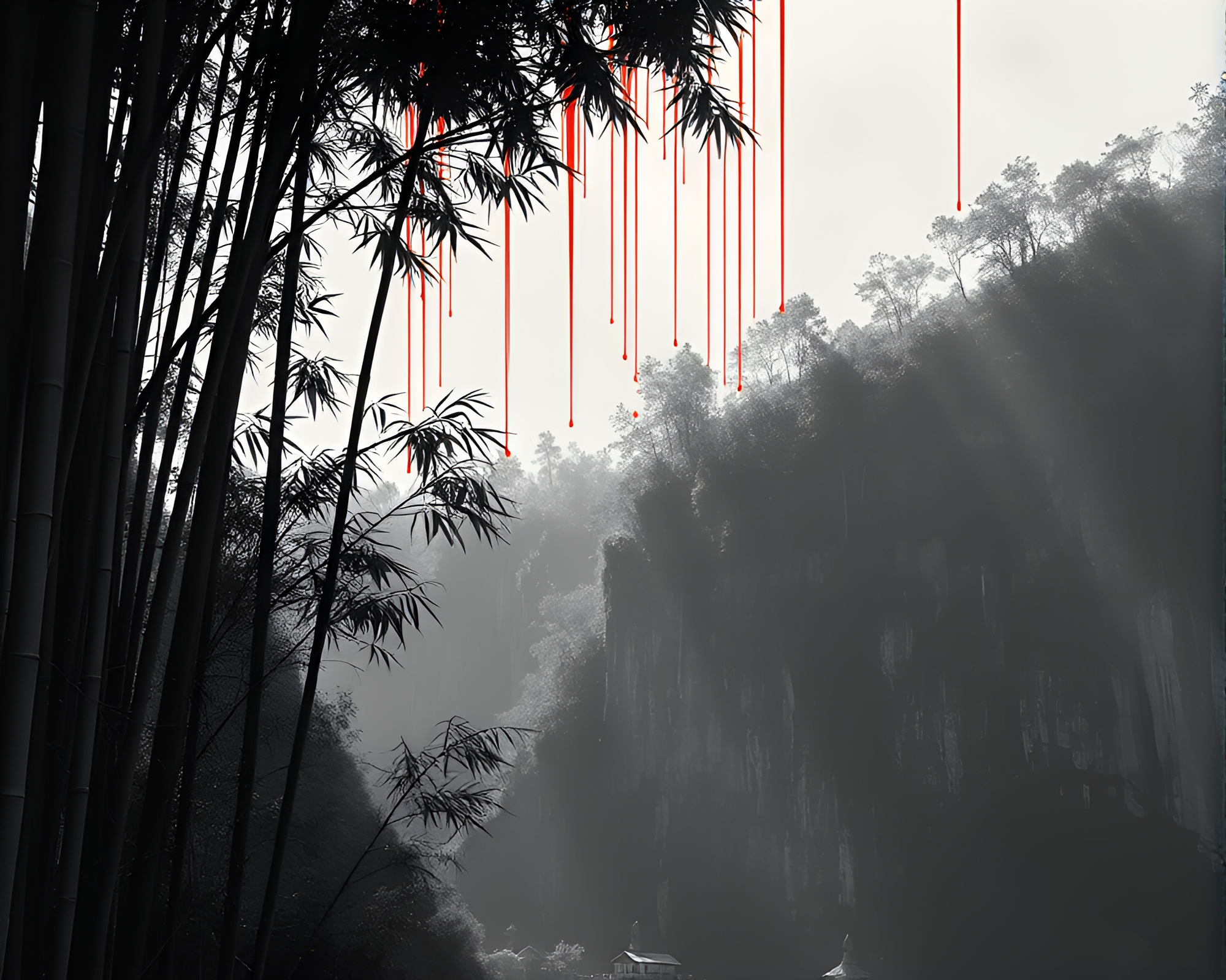 Bamboo Shadows in Duochrome Paint Drips – free AI stock image