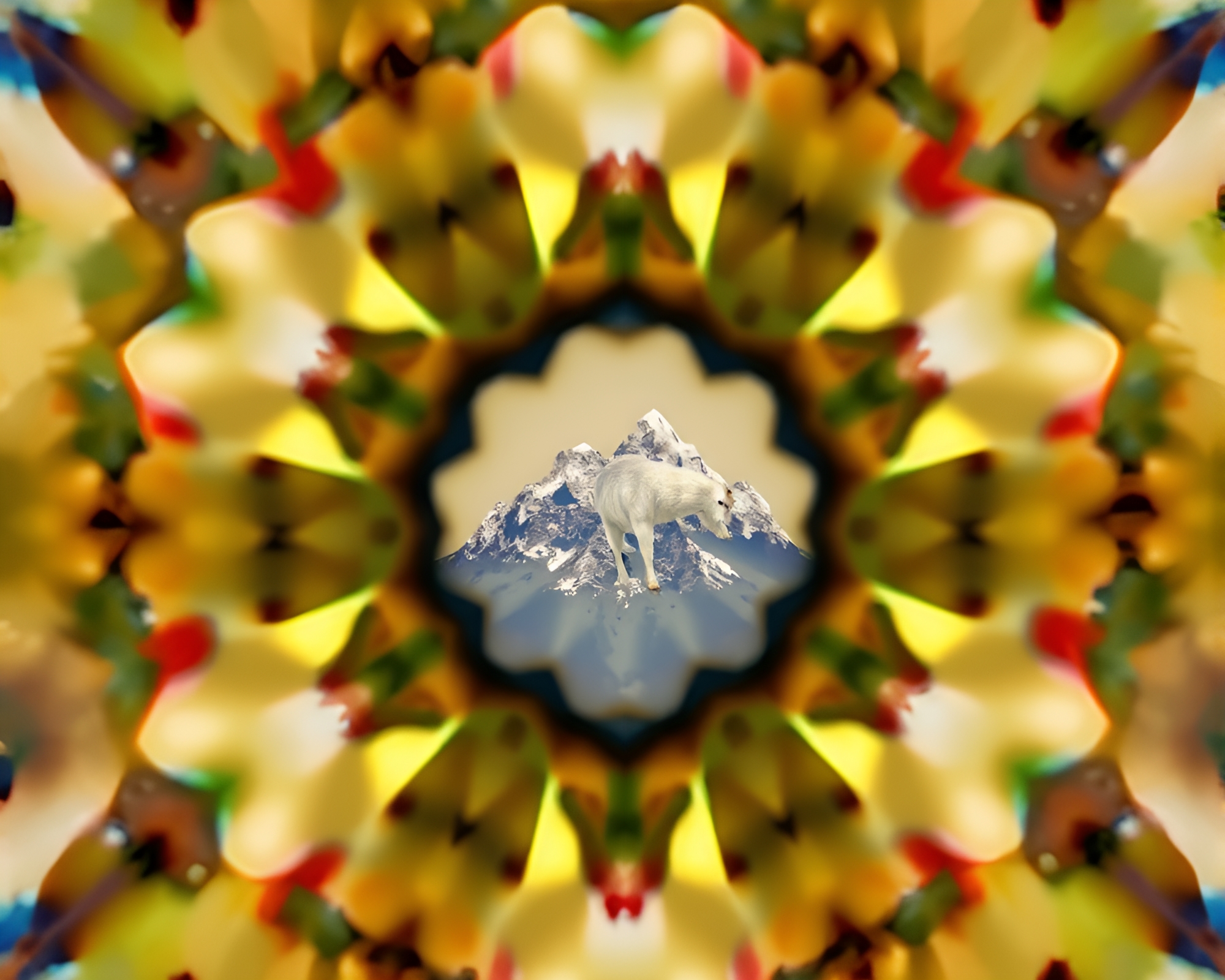 Mountain Goat Kaleidoscope in Cross-Processed Gradient Mesh – free AI stock image
