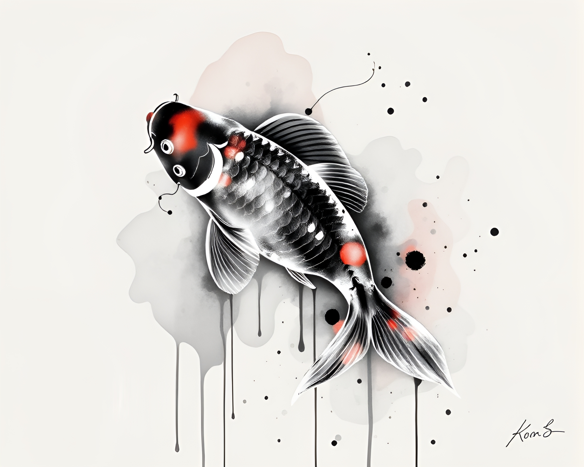 Ink Wash Dream: Koi Fish in X-Ray Serenity – free AI stock image